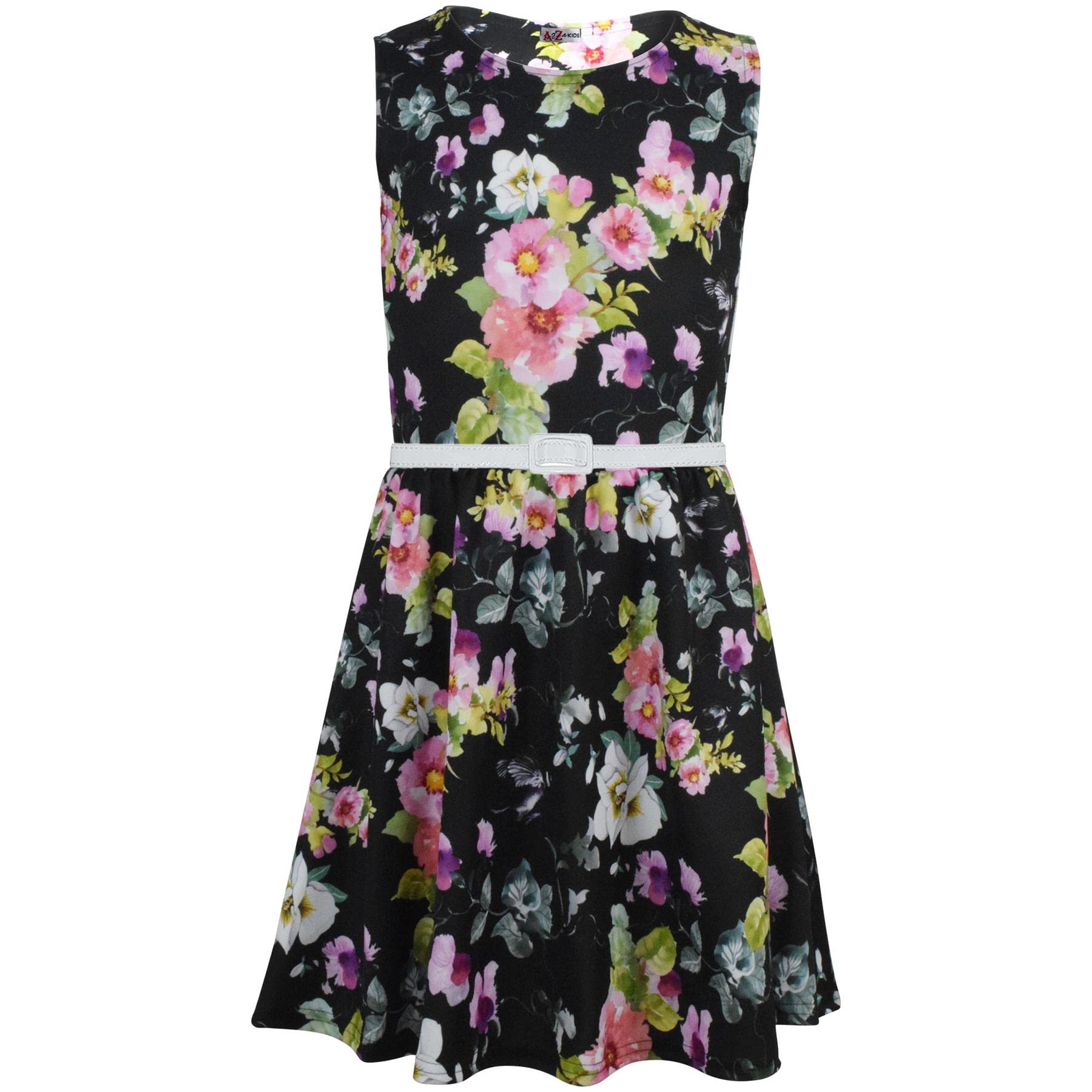 A2z 4 Kids Girls Black Skater Dress Sleeveless Floral Style Dance Fashion - Skater Dress 694 ._9-10