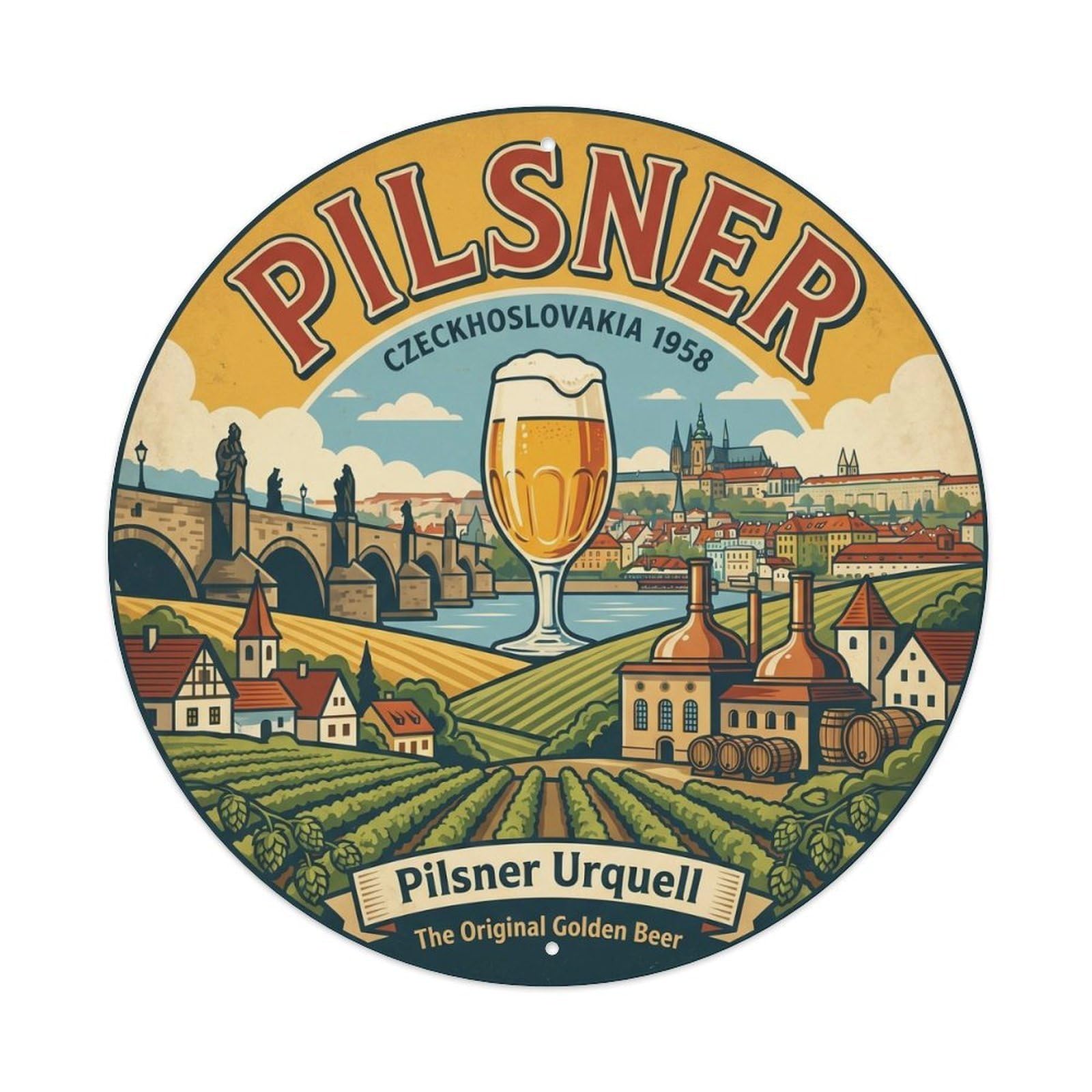 Pilsner Lager Beer Tavern Culture Rustic Hops Malt Metal Tin Sign