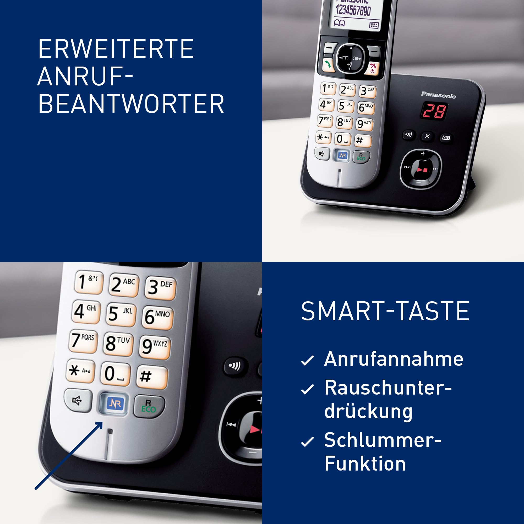 Panasonic KX-TG6821GB DECT Schnurlostelefon mit Anrufbeantworter schwarz