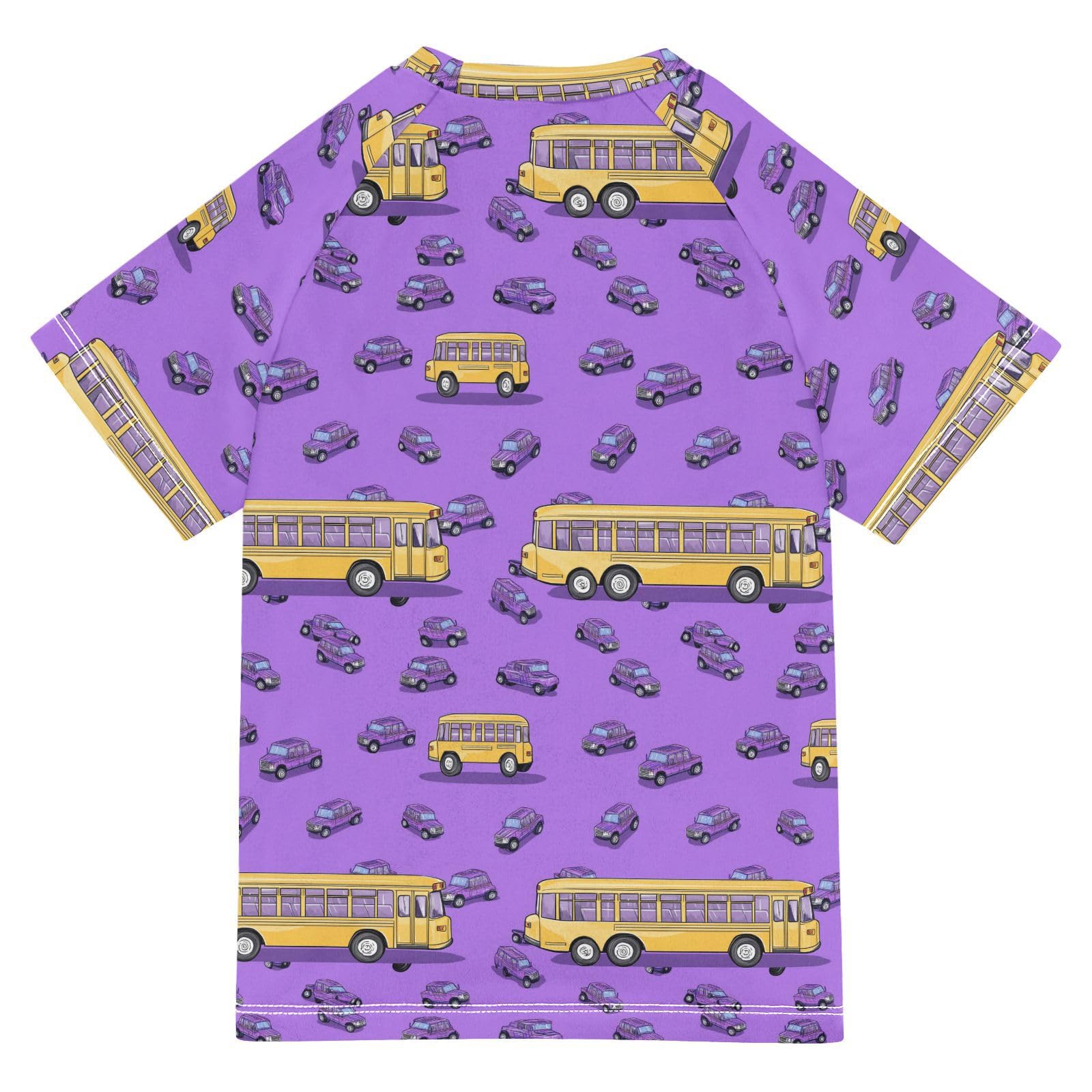 Bathing Suit Girls Short Sleeve Rash Guard for Girls 4T Cartoon School Bus Purple