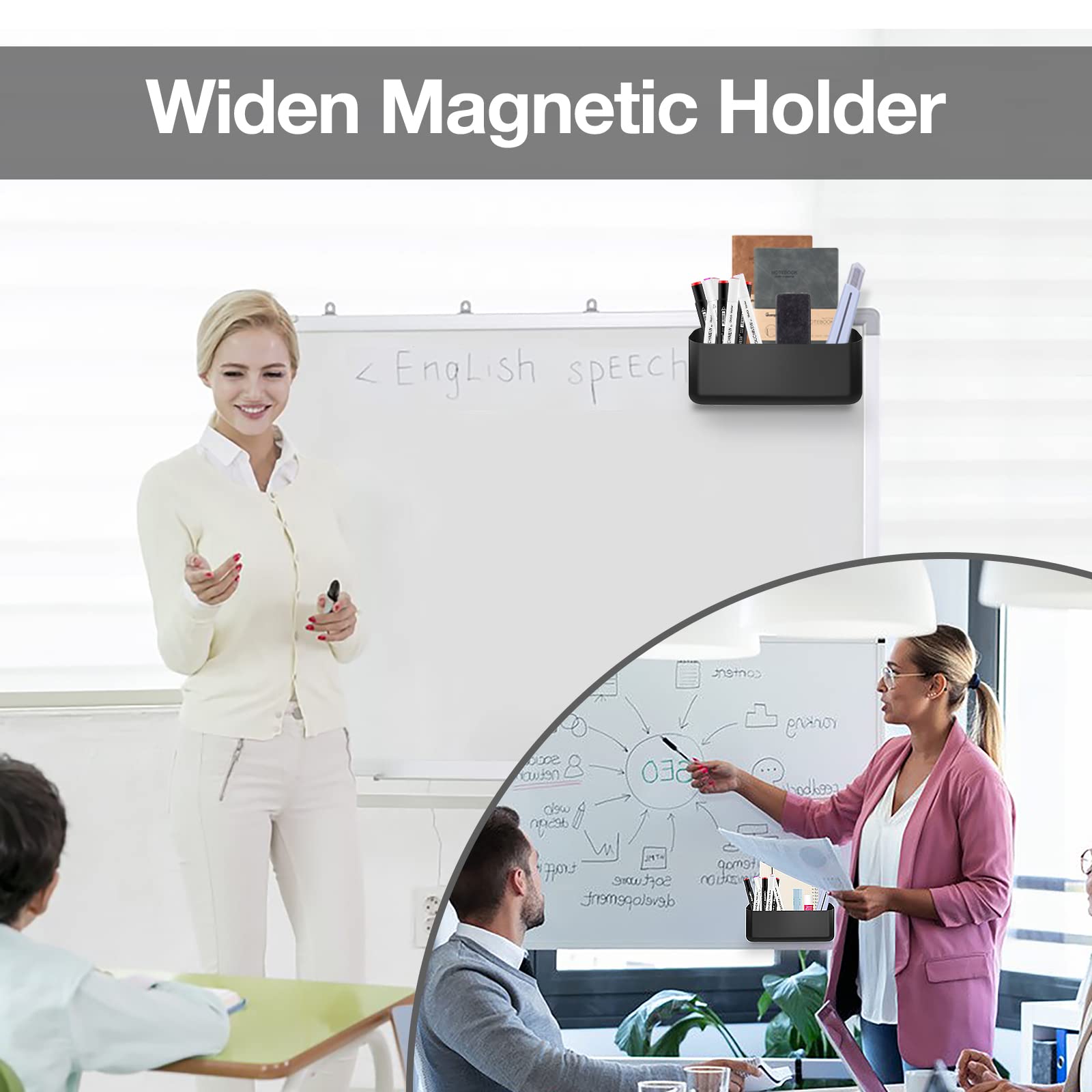 MoKo Magnetic Dry Erase Marker Holder, Widen Magnetic Marker Pen Storage for School Supplies, Whiteboard, Refrigerator, Locker, Laundry Storage Basket Lint Holder Bin for Dryer, Washing Machine, Black