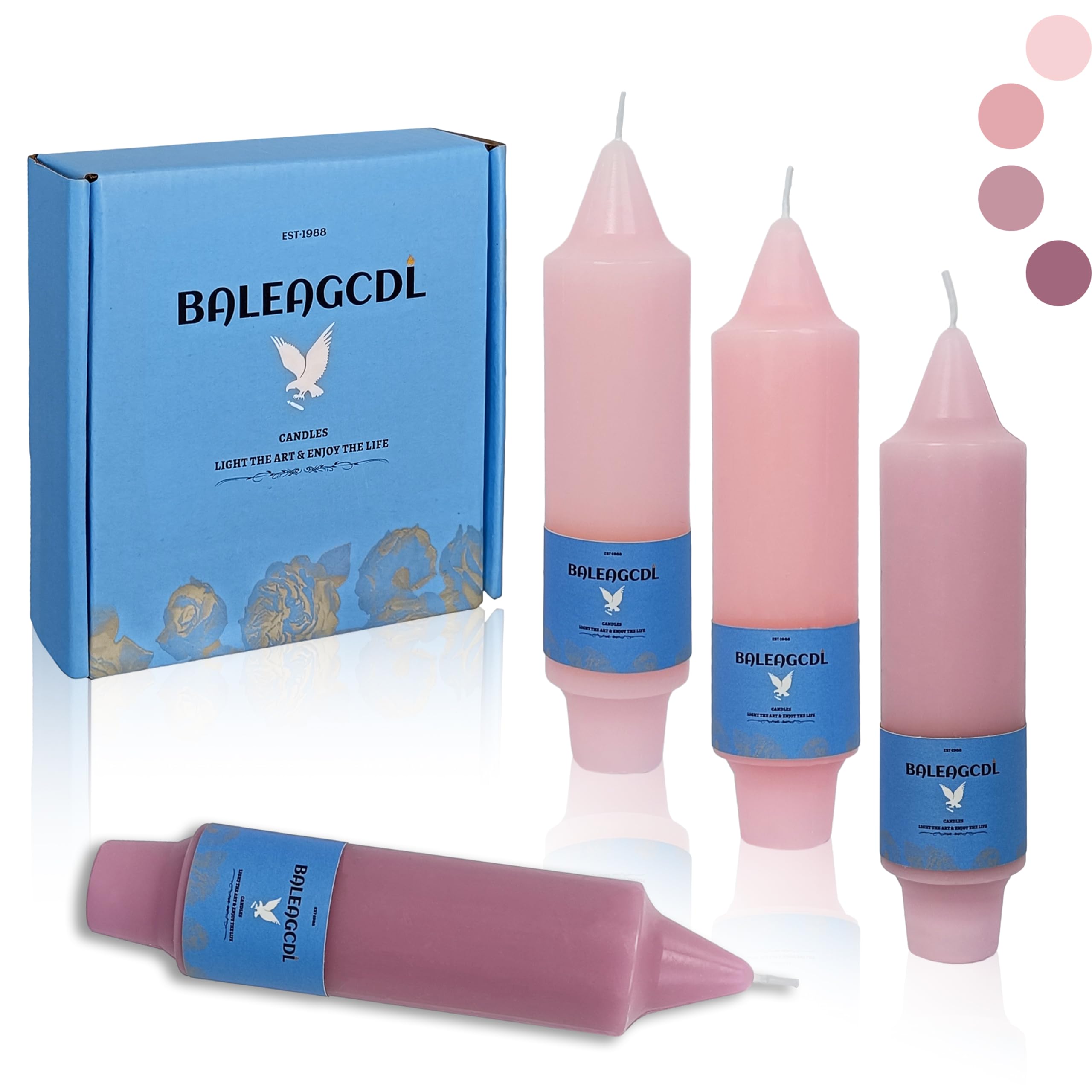 Handmade Unscented Taper Candles Slow Burn Gradient Pink Candles 5 Inch Short Dinner Candle Sticks Smokeless Wax Candles Unique Design for Weddings Holiday Gift Home Decoration