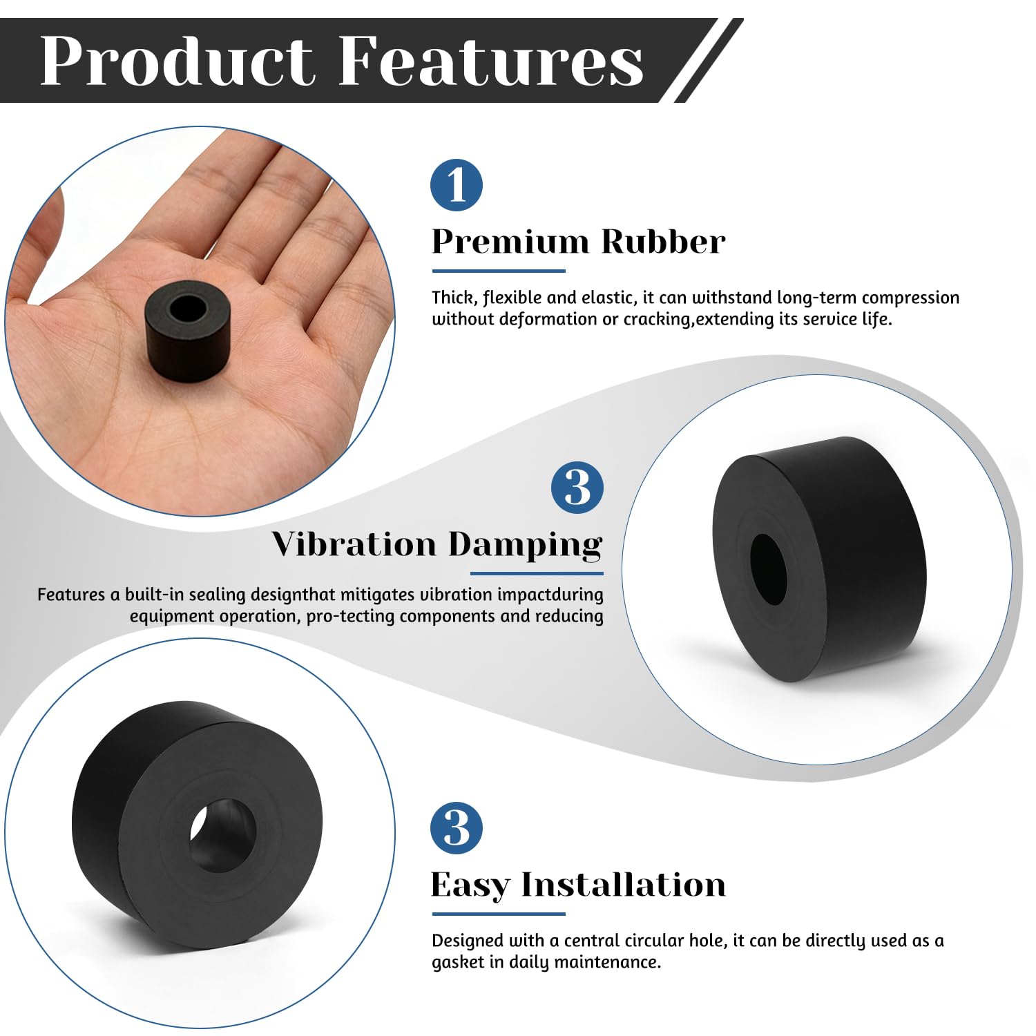32 PCS Multi Purpose Rubber Spacer, 1-1/5" OD x 3/8" ID x 3/5" Thickness Rubber Washers for Screws, Anti Vibration Pads for Bolts, Car, Boat, Home (30 * 10 * 15mm)