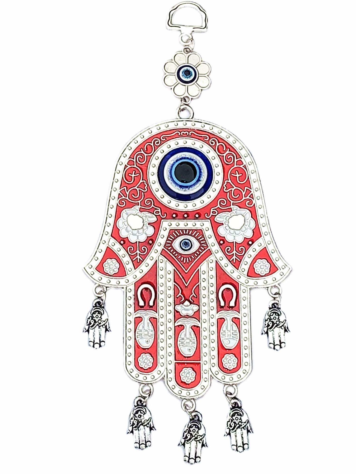 BetterdecorRed Hamsa Hand Trukish Blue Evil Eye Protection Almulet Hanging Decoration (with a Betterdecor Pouch)