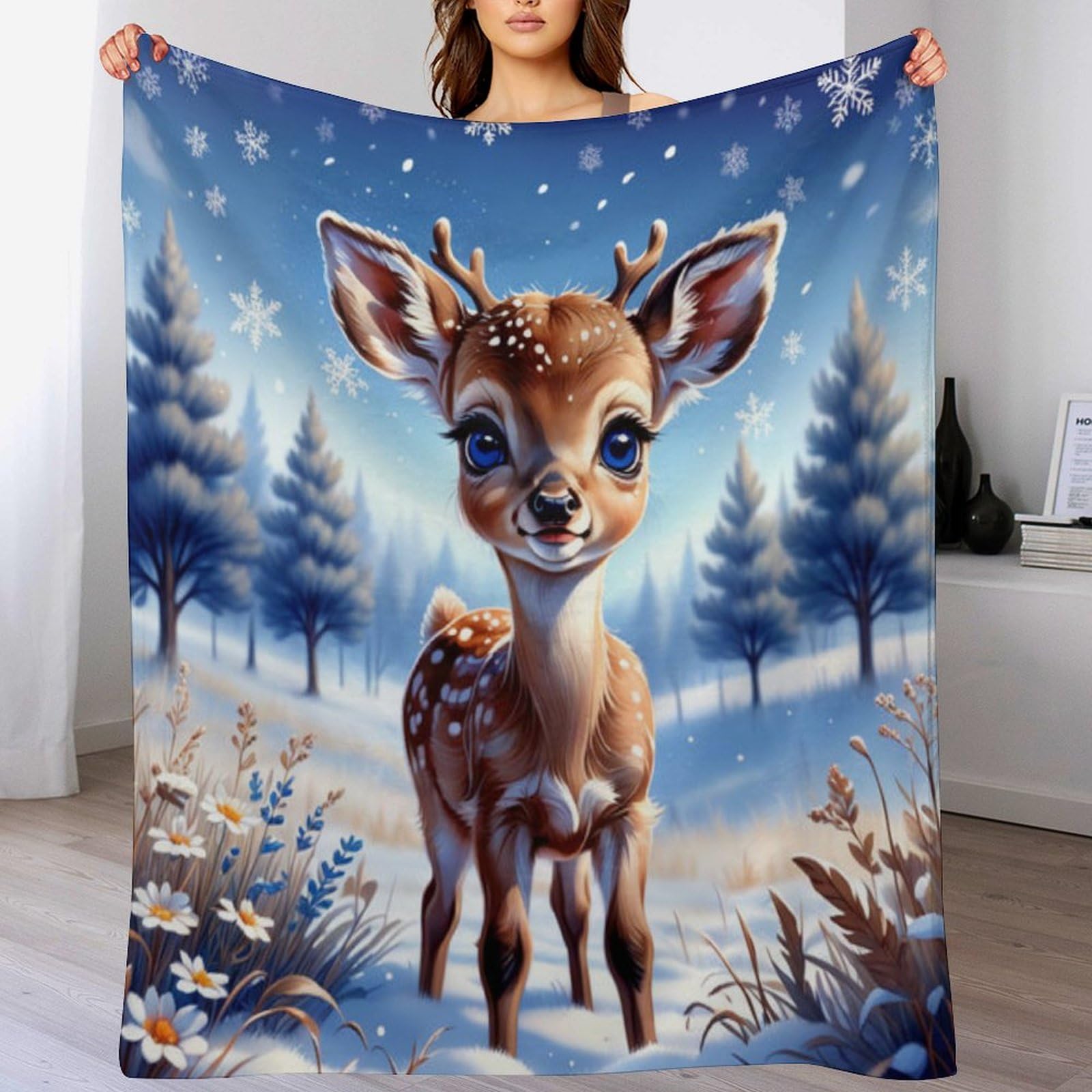 Couverture super douce et moelleuse en flanelle 180x200cm motif cerf