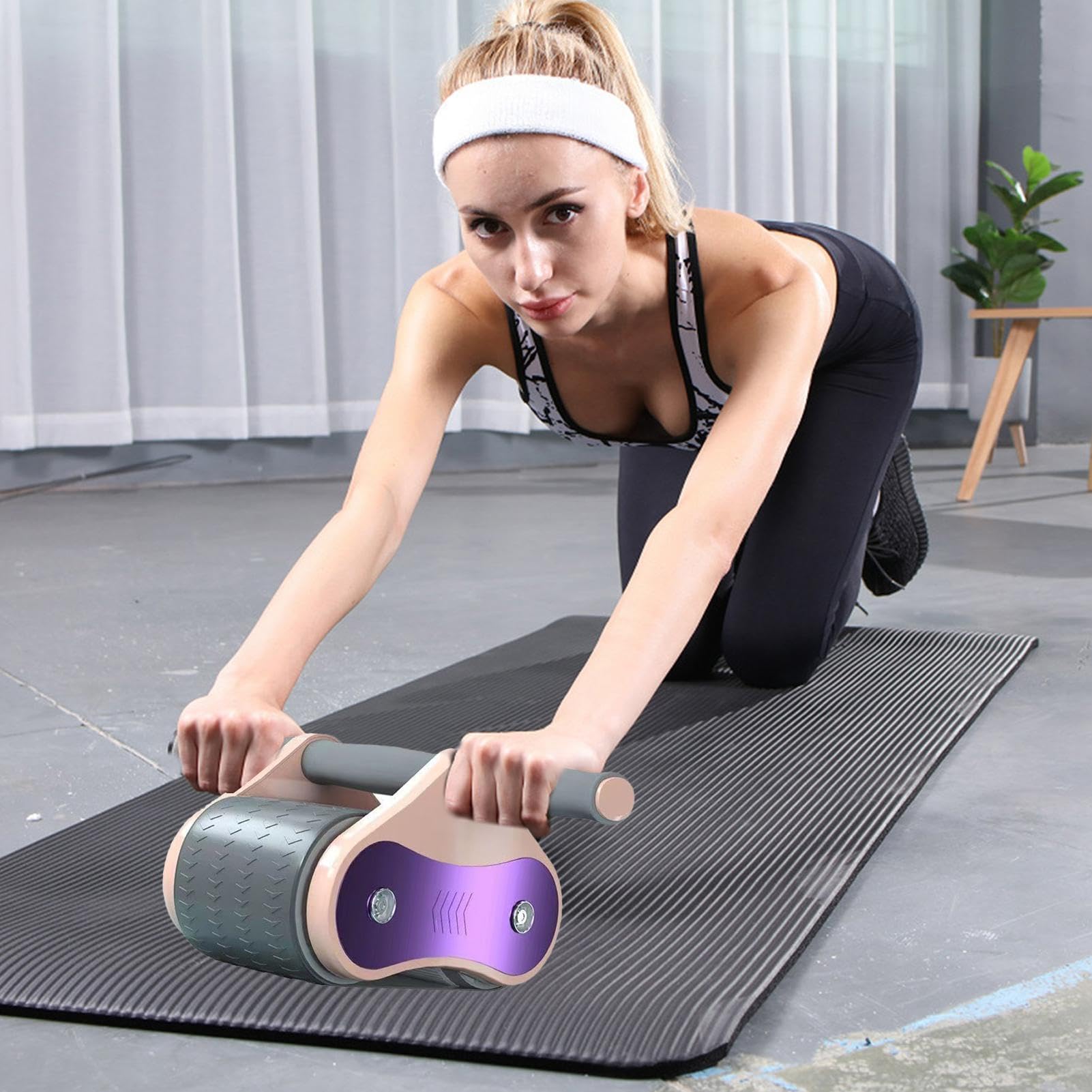 Equipo de entrenamiento de rodillos abdominales, rueda de rodillos de ejercicio abdominal | Equipo de ejercicio para entrenador abdominal de doble rueda | Mango desmontable, entrenador de fuerza