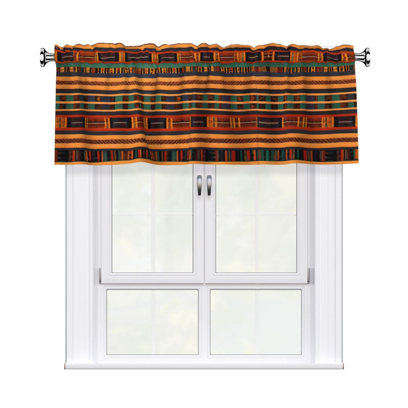 BTCOWZRV African Weaving Curtain Valance for Windows,Kitchen Window Curtains Blackout Drapes Window Treatments Decorative Rod Pocket Short Curtain for Living Room Bedroom,54" W x 18" L
