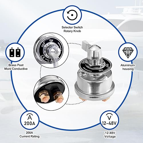 Miniatura 3 de Spurtar Interruptor de desconexión de batería de 12 V, 24 V, 48 V, resistente, apagado de batería, aislador, interruptor de apagado de energía, 200