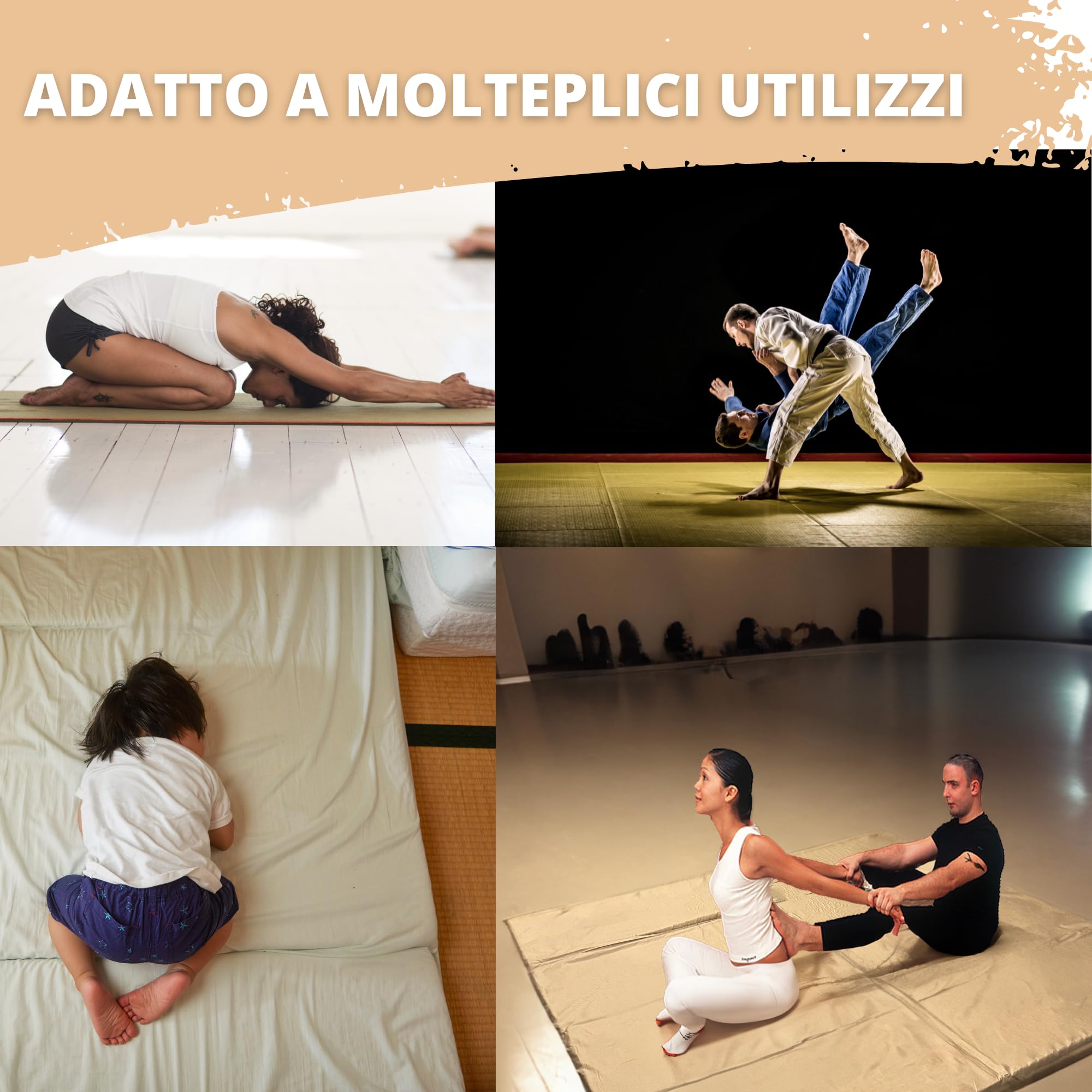Tatami - Esterilla artesanal plegable para yoga, colchón para shiatsu hipoalergénico, futón transportable para operadores holísticos y masajes tailandeses - Lavable y desenfundable, fabricada en