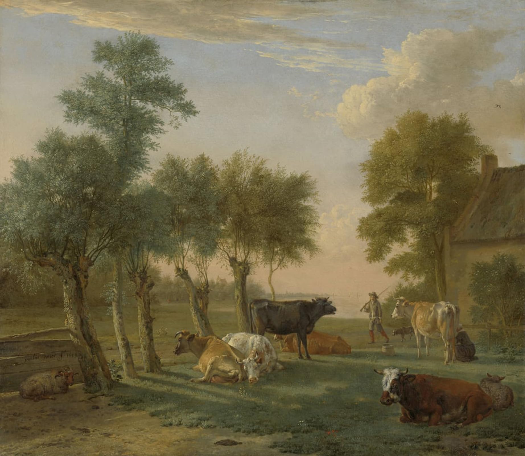 SERENDIPITP Retro Picture Poster Wall Art Pictures Painting Animals in a Meadow Near a Farm by Paulus Potter Wall Art Canvas Print for Wall Decor 60x90cm