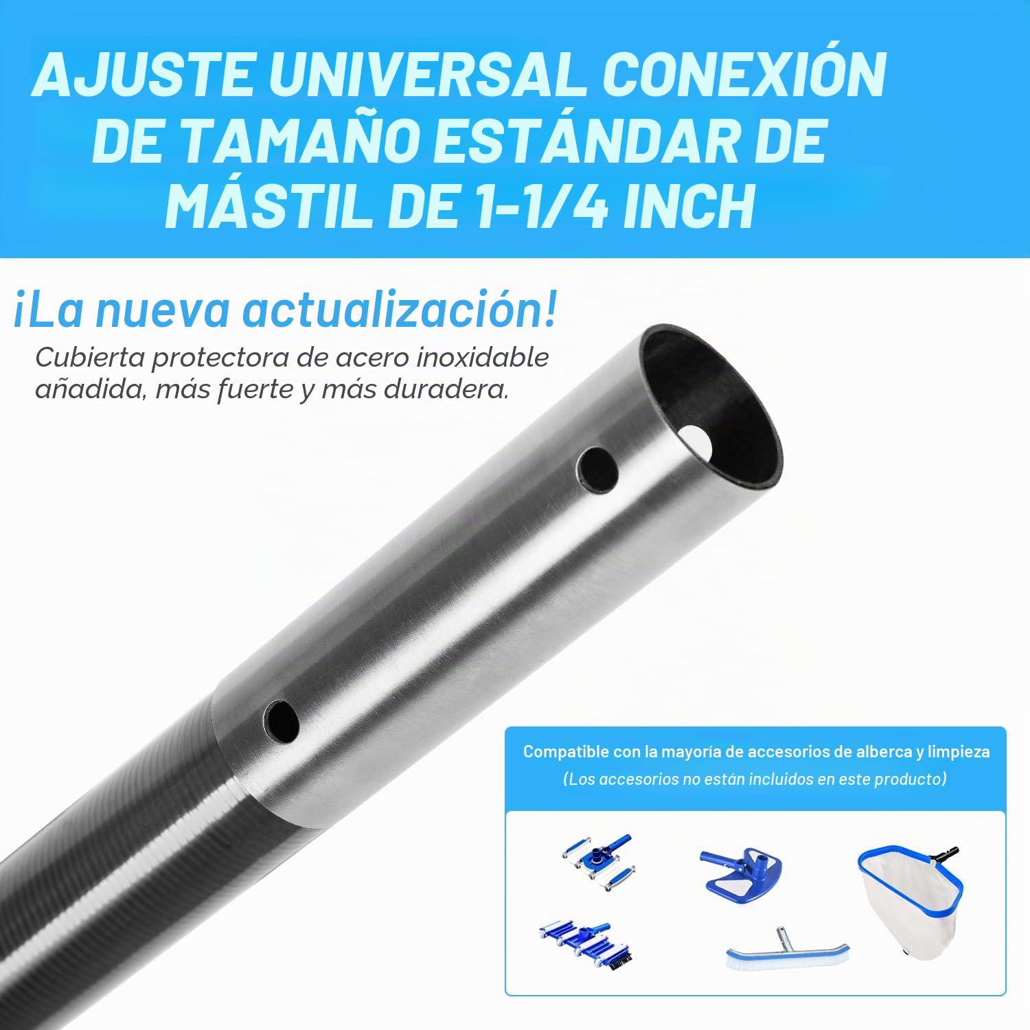 DOBEN Barra telescópica para piscina de fibra de carbono, barra de piscina ajustable de 1,4 m hasta 4,6 m, barra telescópica profesional para piscina, barras de limpieza para red de skimmer, cepillo,