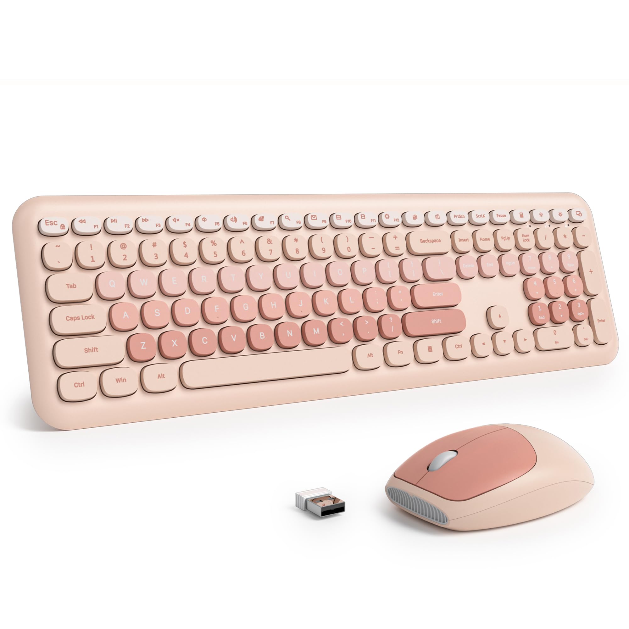 Surmen Cute Colorful Keyboard and Mouse Wireless Silent, Full-Size Retro Typewriter Wireless Quiet Slim Keyboard Low-Noise 2.4GHz for Computer, Desktop, Laptop(6-Diary Beige)-image-25
