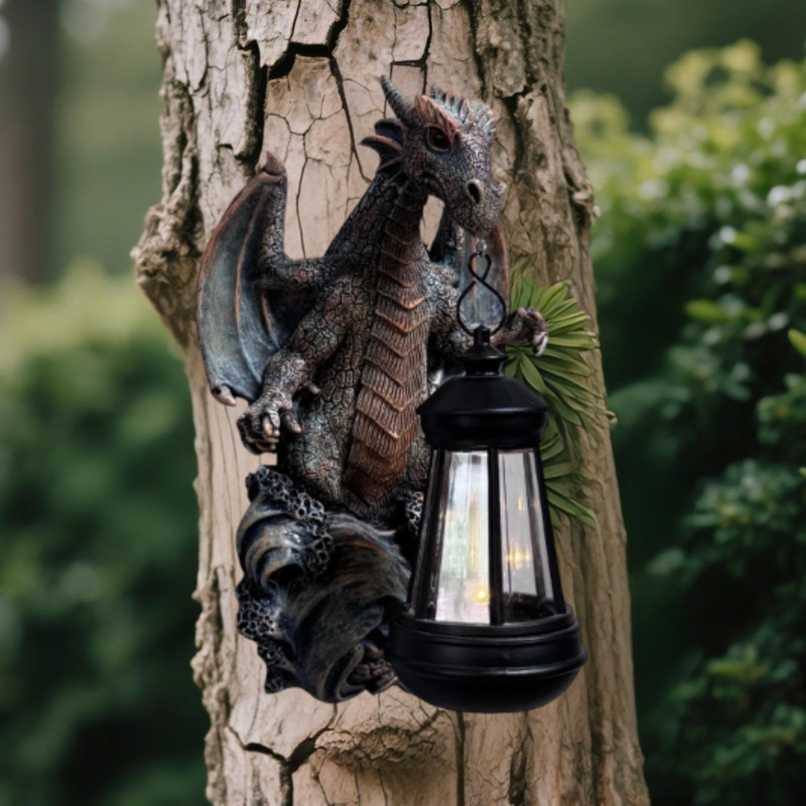 perfk Estatua de dragón de jardín con luz Solar, Adorno Decorativo para jardín, Regalo, Figura de dragón montada en la Pared, luz para Patio Exterior