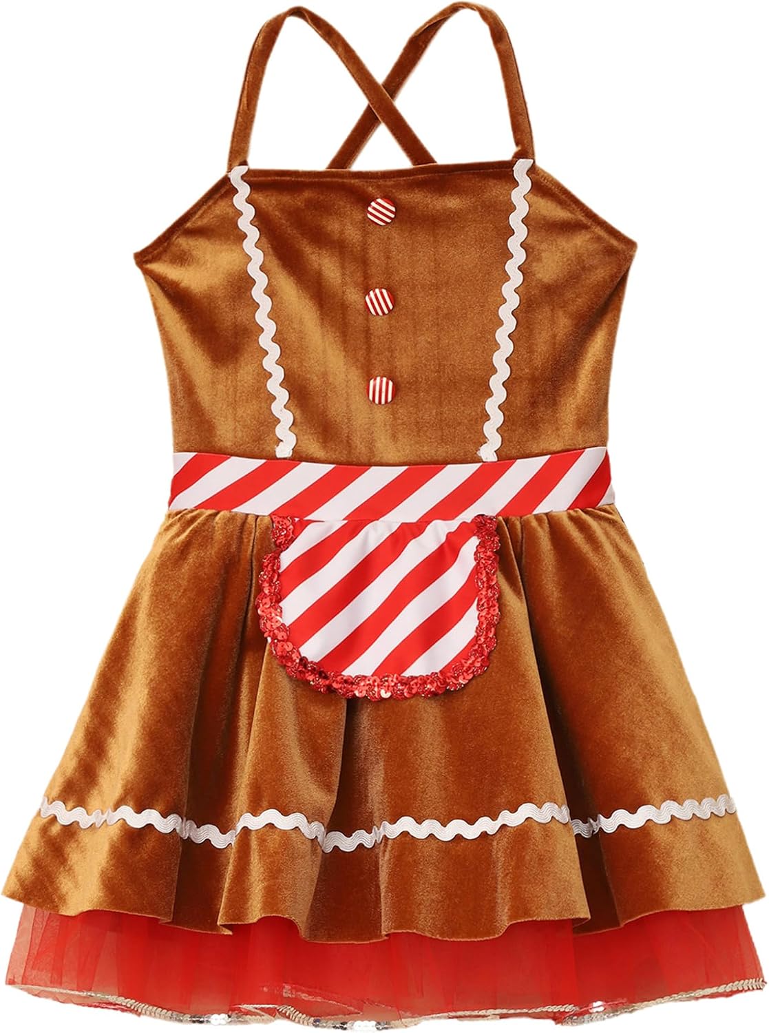 Hansber Kids Girls Gingerbread Man Costume Candy Cane Striped Christmas Dance Dress Xmas Party Dress Ups