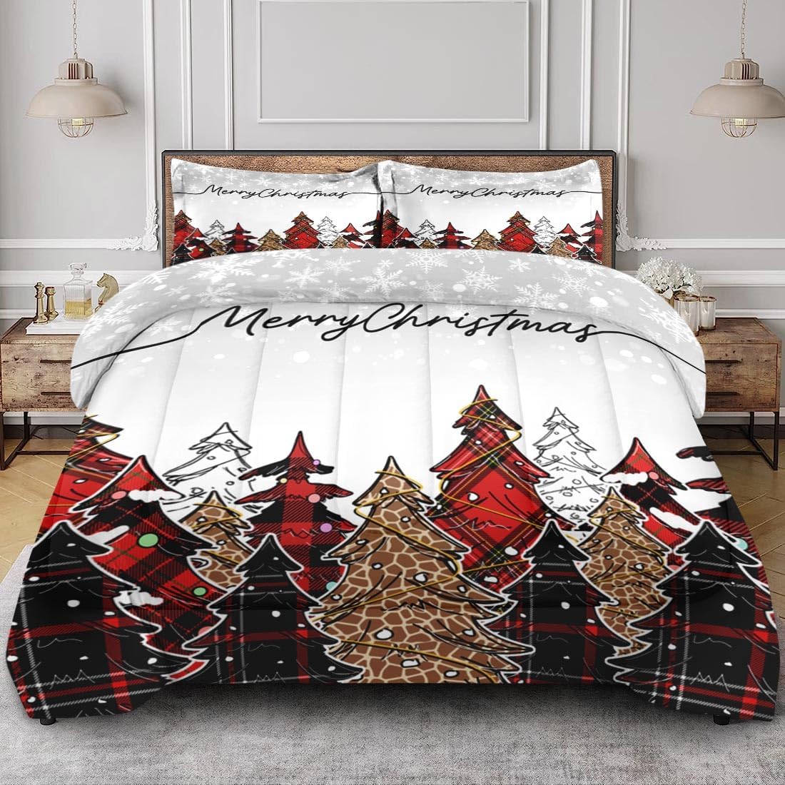 Comforter Set Queen Size Giraffe Plaid Tree Leopard Quilt