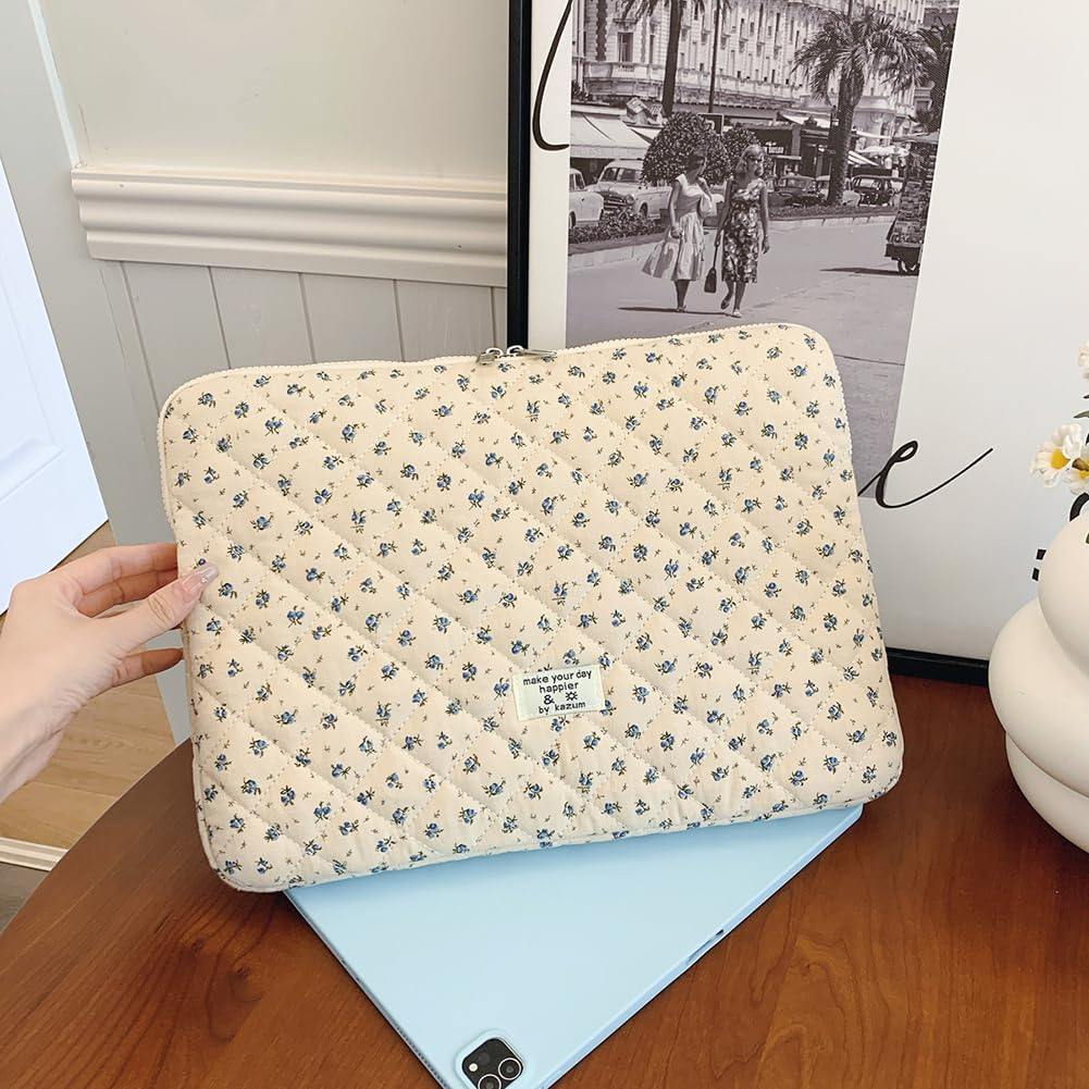 Housse Ordinateur 13-14 Pouces Matelassée Motif Floral Compatible MacBook Air 13 Pro 14 M5 M4 M3 M2 M1