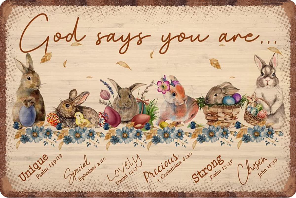 Kwqdozf Tin Sign-3 12X16inch God Say You Are Easter Bunny Vintage Metal Aluminum Tin Sign Door