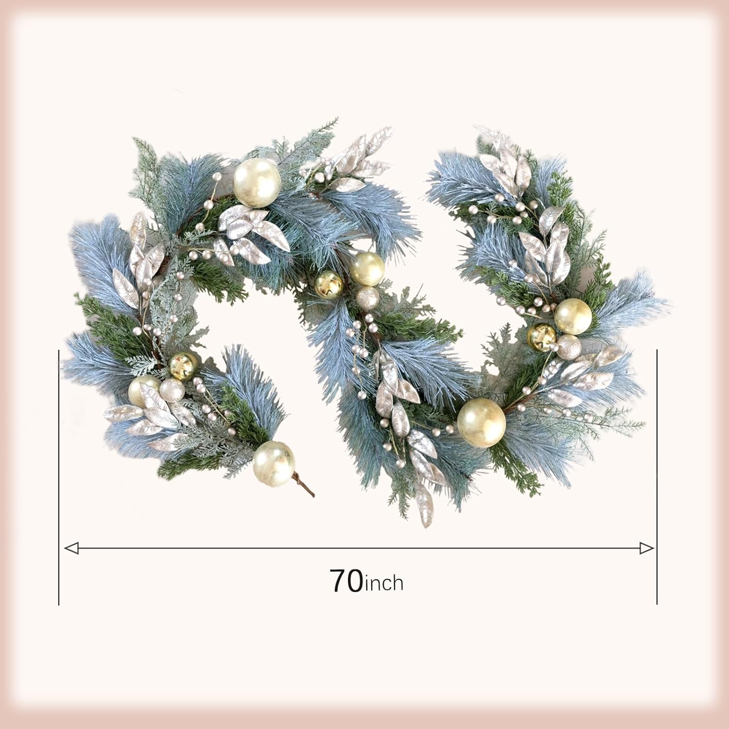 6 Ft Gold Christmas Garland for Mantle, Stairs, Fireplace - Real Touch Norfolk Pine with White Gold Balls, Holiday Decor for Indoor and Outdoor, Guirnaldas Navideñas - Image 3