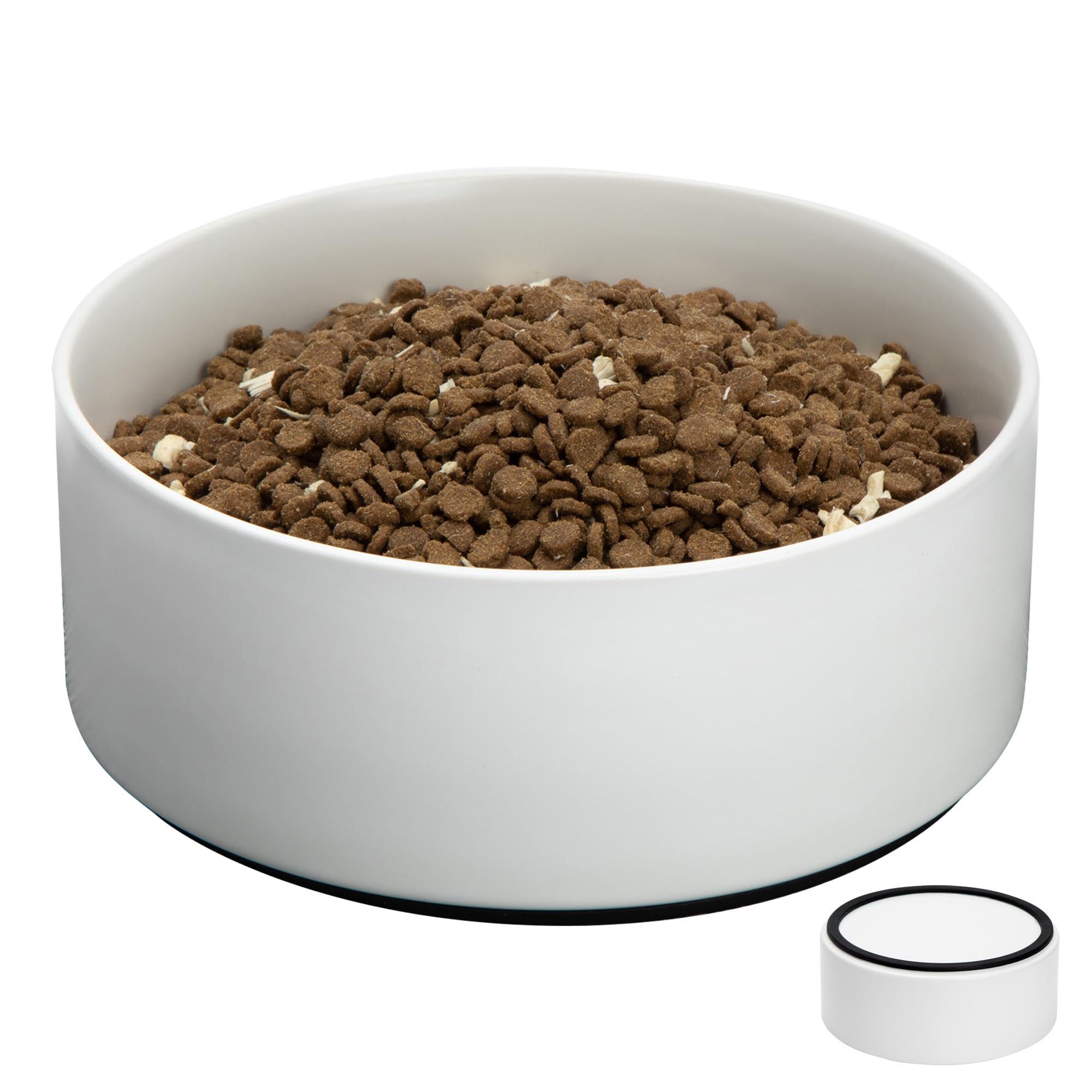 Kitwinney Non Slip Dog Bowls, Ceramic Dog Food Bowl with Silicone Base, 8" Large Dog Water Bowl No Spill, Heavy Modern Pet Feeding Bowl for Medium-Sized Dogs and Large Breed, Microwaveable (White)