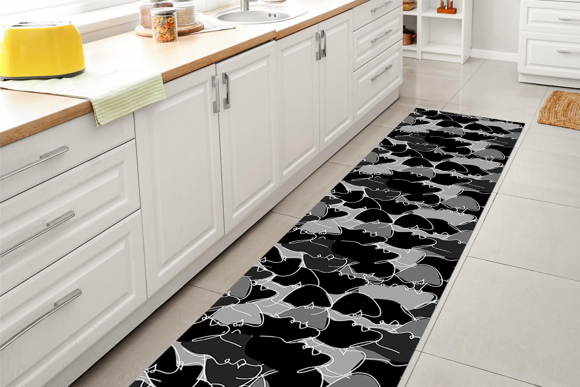 GLHOME Idee per la casa GL Home Tappeto Cucina Antiscivolo Made in Italy Passatoia Antimacchia Multiuso Corridoio Soggiorno Lavabile in Lavatrice - Face Nero - 50x300 cm