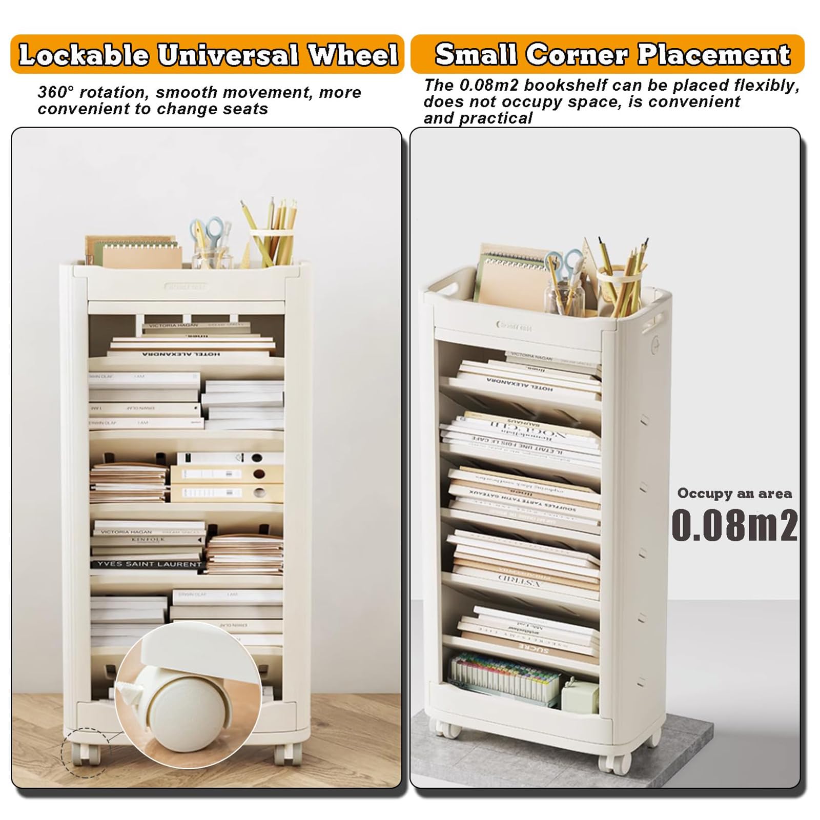 Scaffale sottile a 7 ripiani per verdure e libri, scaffale mobile per ufficio, casa e scuola, soluzione salvaspazio in plastica