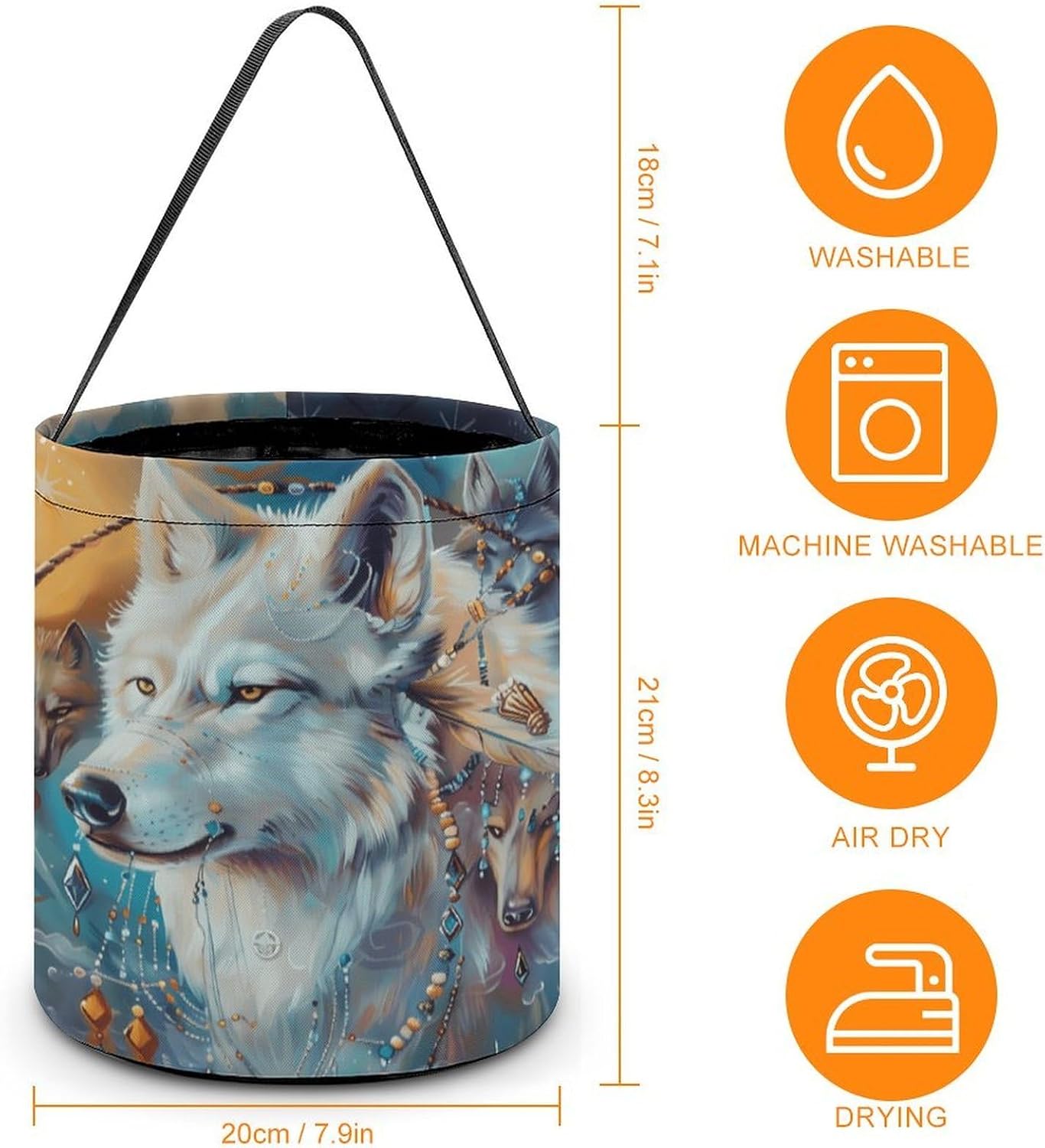 White Wolf with Dream-catcher Halloween Treat Bag Reusable Candy Basket Tote Goody Bags Gift Party