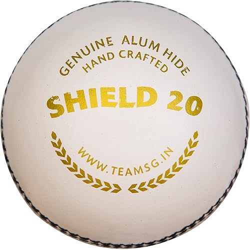 SG Cricket Shield 20 Premium Leather Ball (White & Red Color)