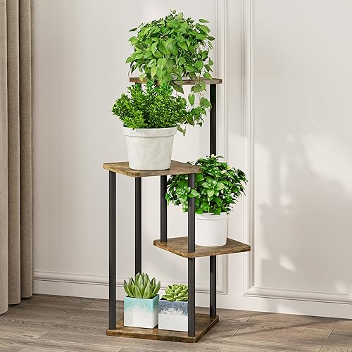 Miniatura 2 de AZERPIAN - Estante de metal de 4 niveles para múltiples plantas de interiores, soporte alto para flores en esquina para patio, jardín, sala de