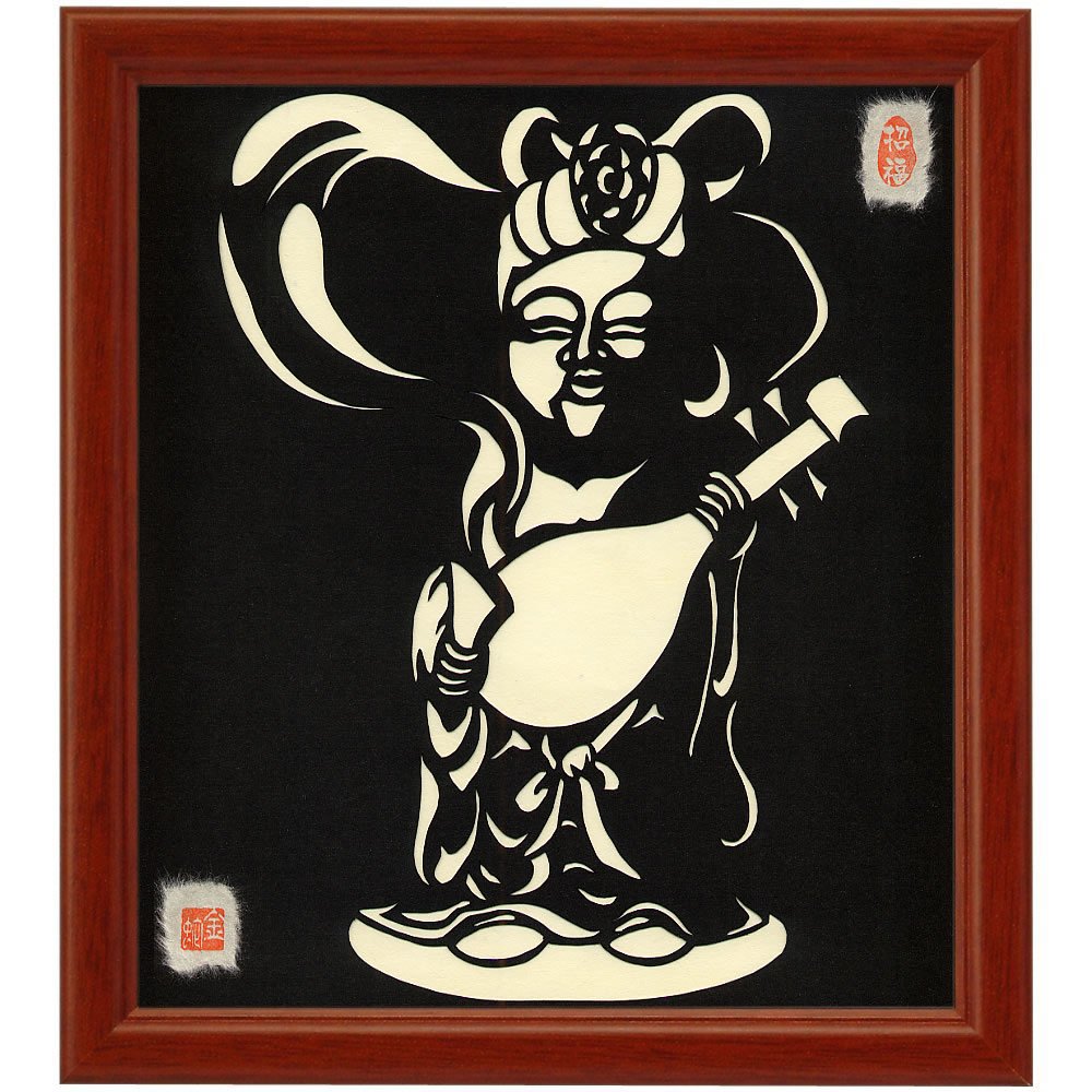 Amazon.co.jp: 色紙サイズの額装仕立て開運切り絵『七福神・弁財天 