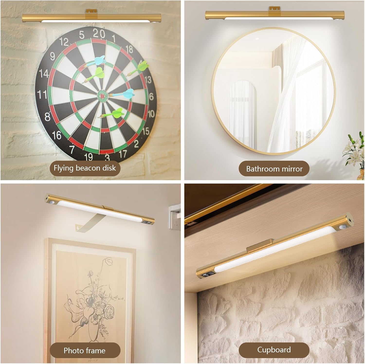 Lampe de tableau sans fil,LED Lampe Murale Rechargeable avec Télécommande,3 Températures de Couleur,Applique murale avec Detecteur Mouvement,pour tableau la fresque et les fléchettes