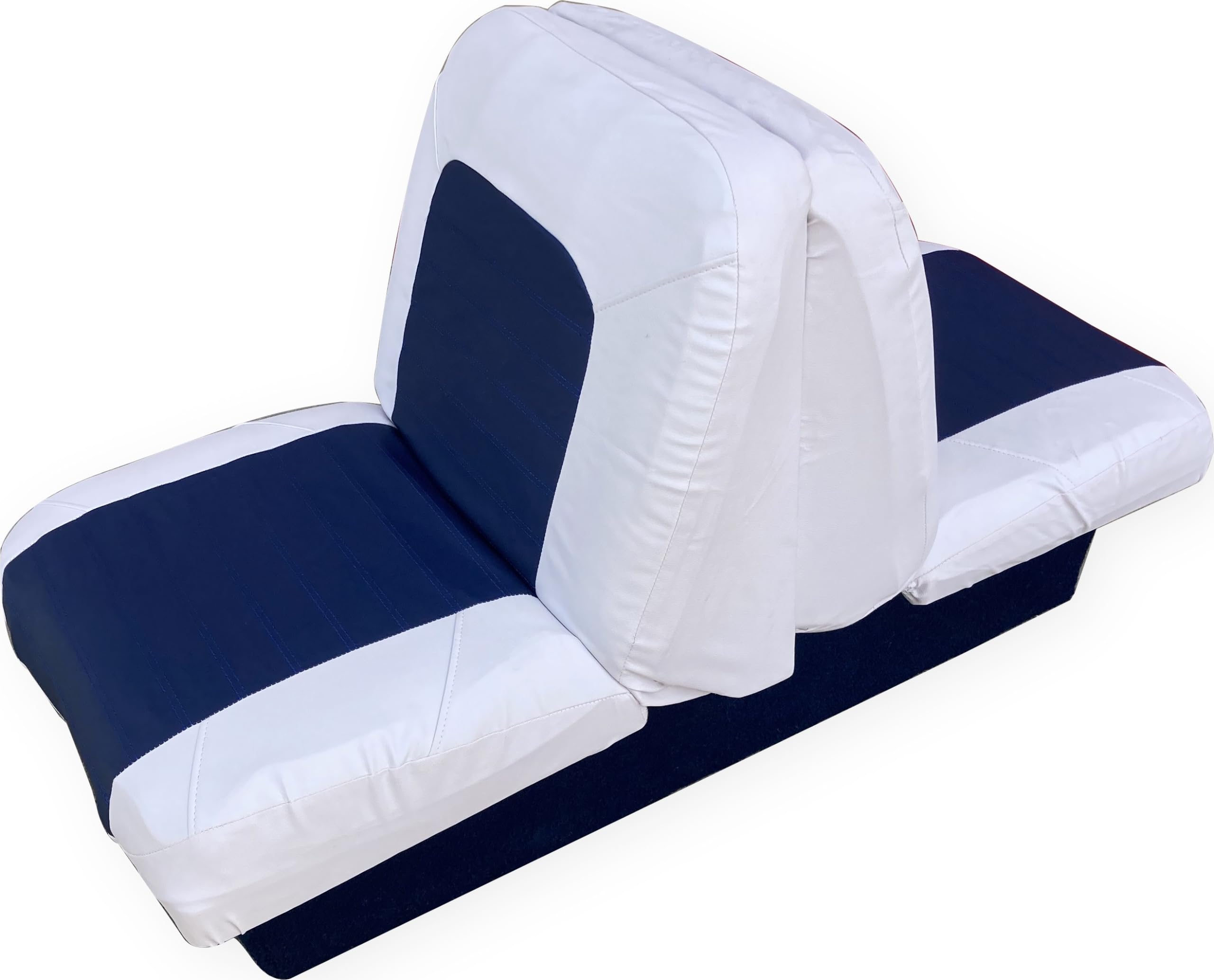 Boat Seat Cover Skin Replacements: White & Blue Vinyl Upholstery for Marine Back-to-Back Lounge Bench Seats