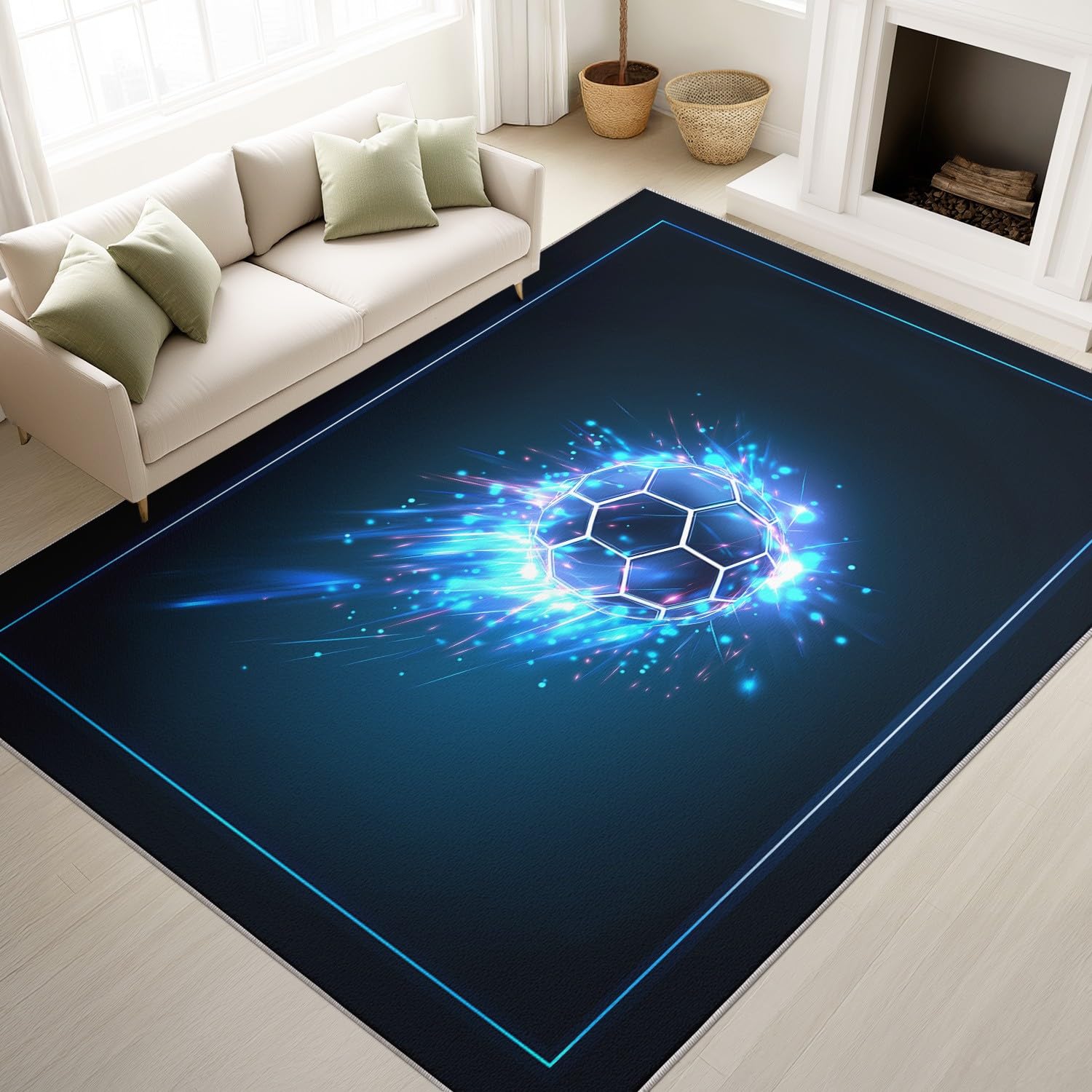 Tapis géométrique cool esport bleu marine pour styliser votre chambre de gamer et votre salon