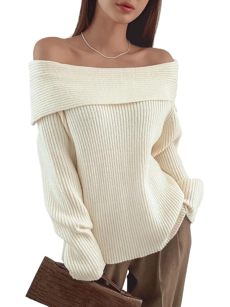 Amazon.com: HENLOS cotton sweaters for women Fold-Over Off