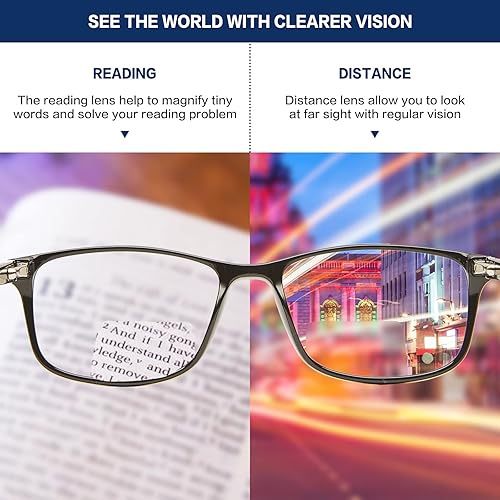 Miniatura 10 de Kafirlo Anteojos de lectura bifocales para mujeres y hombres, parte superior transparente, bloqueo de luz azul, lectores de computadora, marco