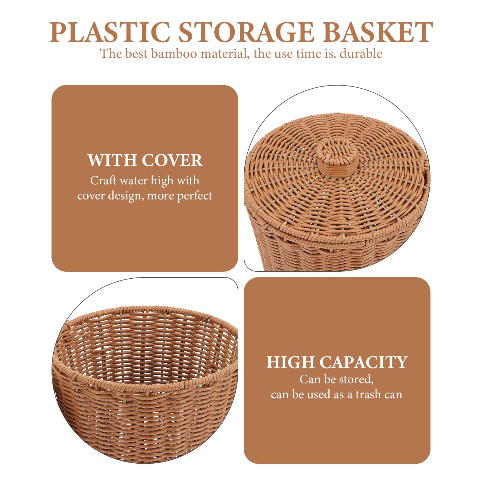 Pp Cesto Portaoggetti con Coperchio Marrone per Casa e Ufficio | Organizzazione Pratica, Contenitore Multifunzione, Stile Intrecciato, Formato Xh22-020 Grande, Accessorio Incluso