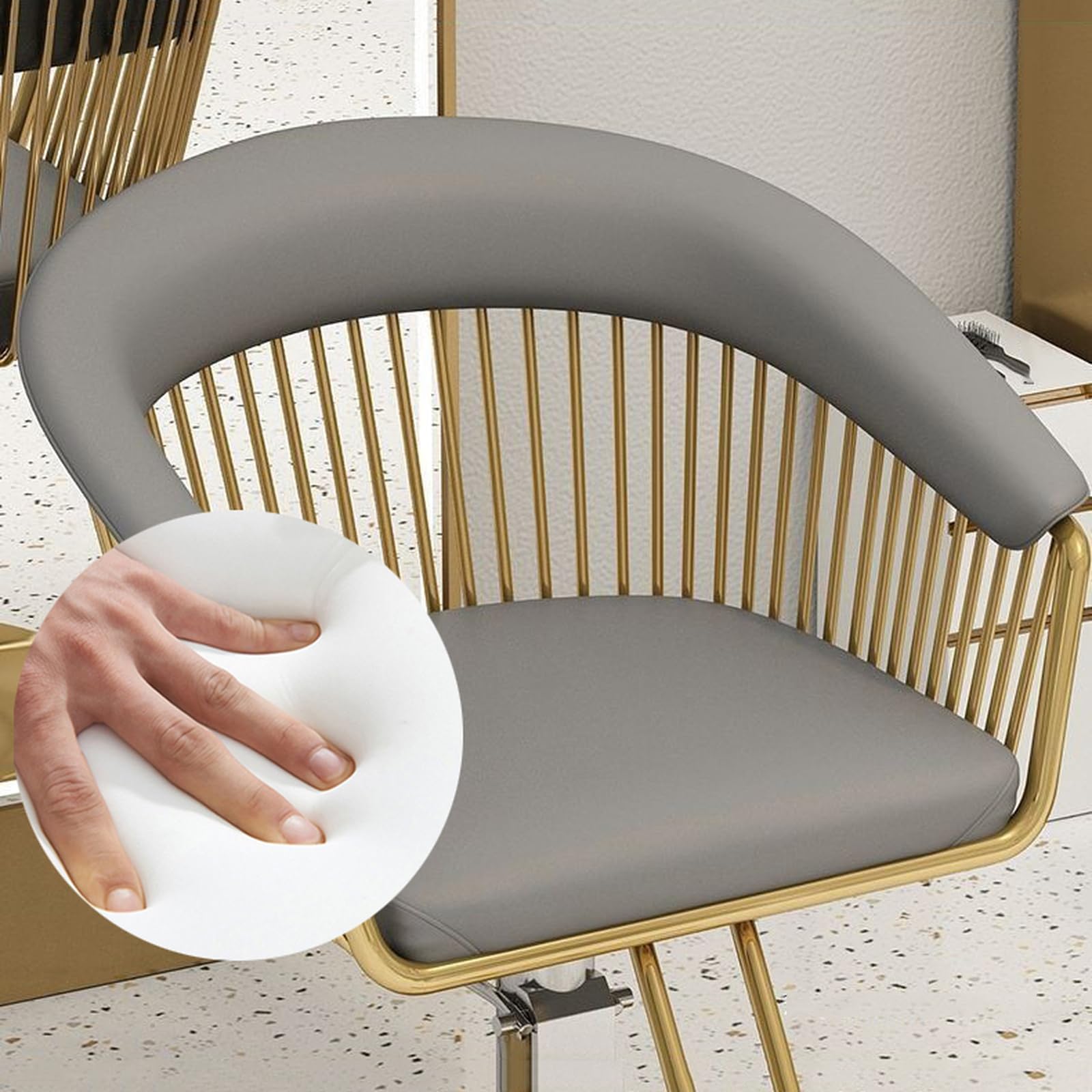 Professal Hydrauliczne krzesło fryzjerskie, obrotowe o 360°, regulowana wysokość i podnóżek, fotel do salonu handlowego, do użytku w domu i spa, 68 x 81 cm, szary