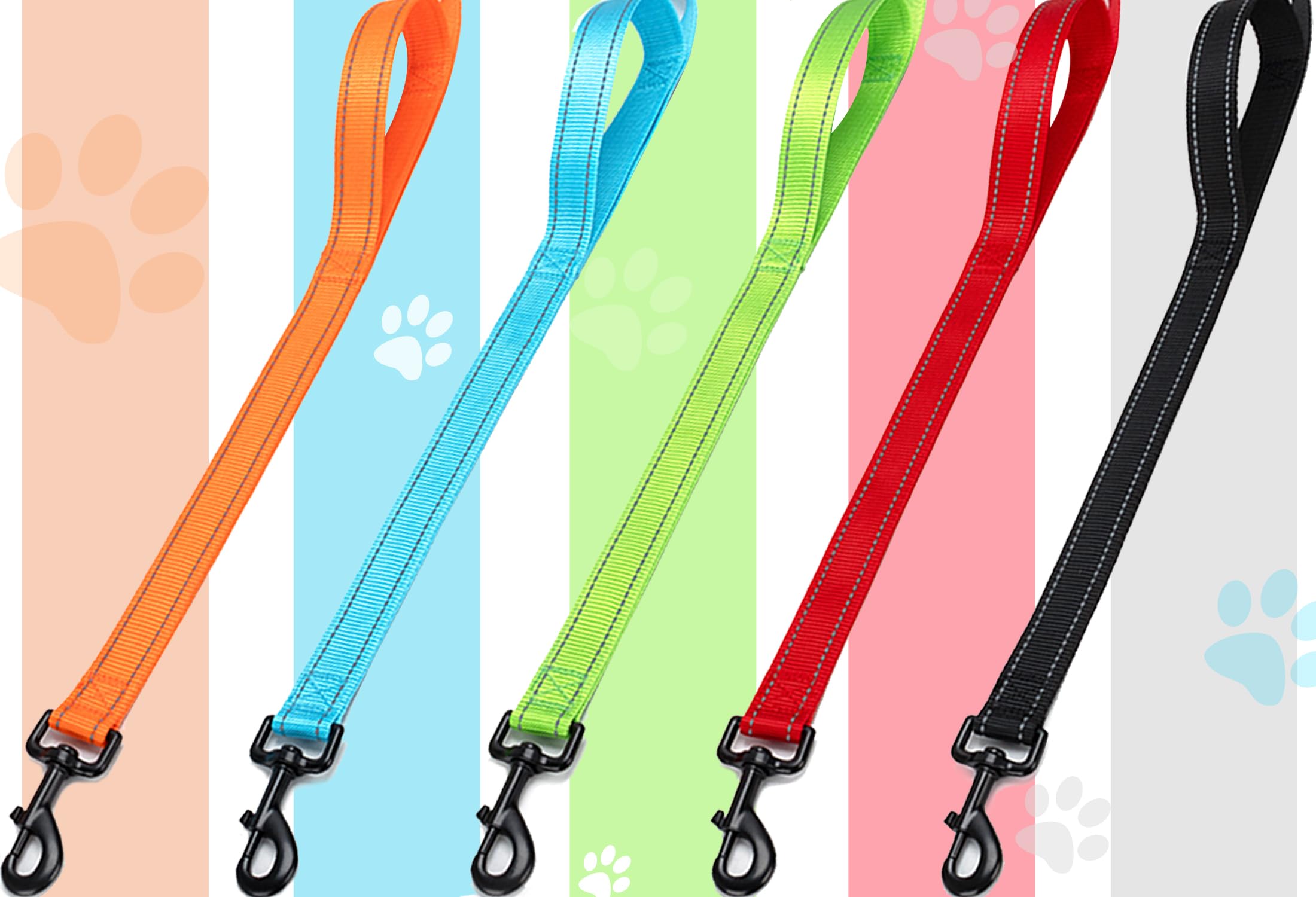 Correa de tráfico de 10 pies con 2 asas para perros, Correas para Perros, reflectante, fácil de controlar, andar, correa de nailon de dos asas para perros grandes y medianos y extractores