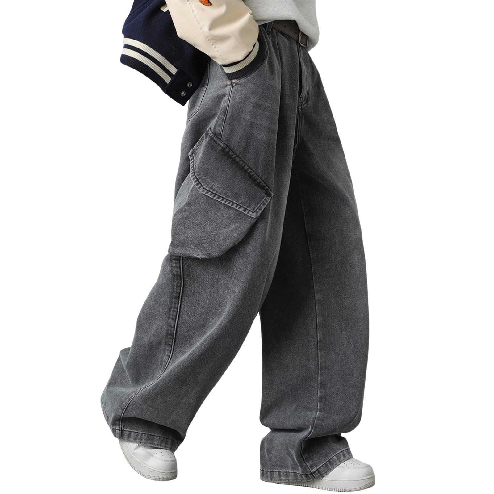 Pantalon Vaquero Hombre-Pantalones Vaqueros Desgastados de Trabajo para Hombre con Bolsillos Laterales utilitarios, cómodos Pantalones Vaqueros elásticos para Uso Informal.