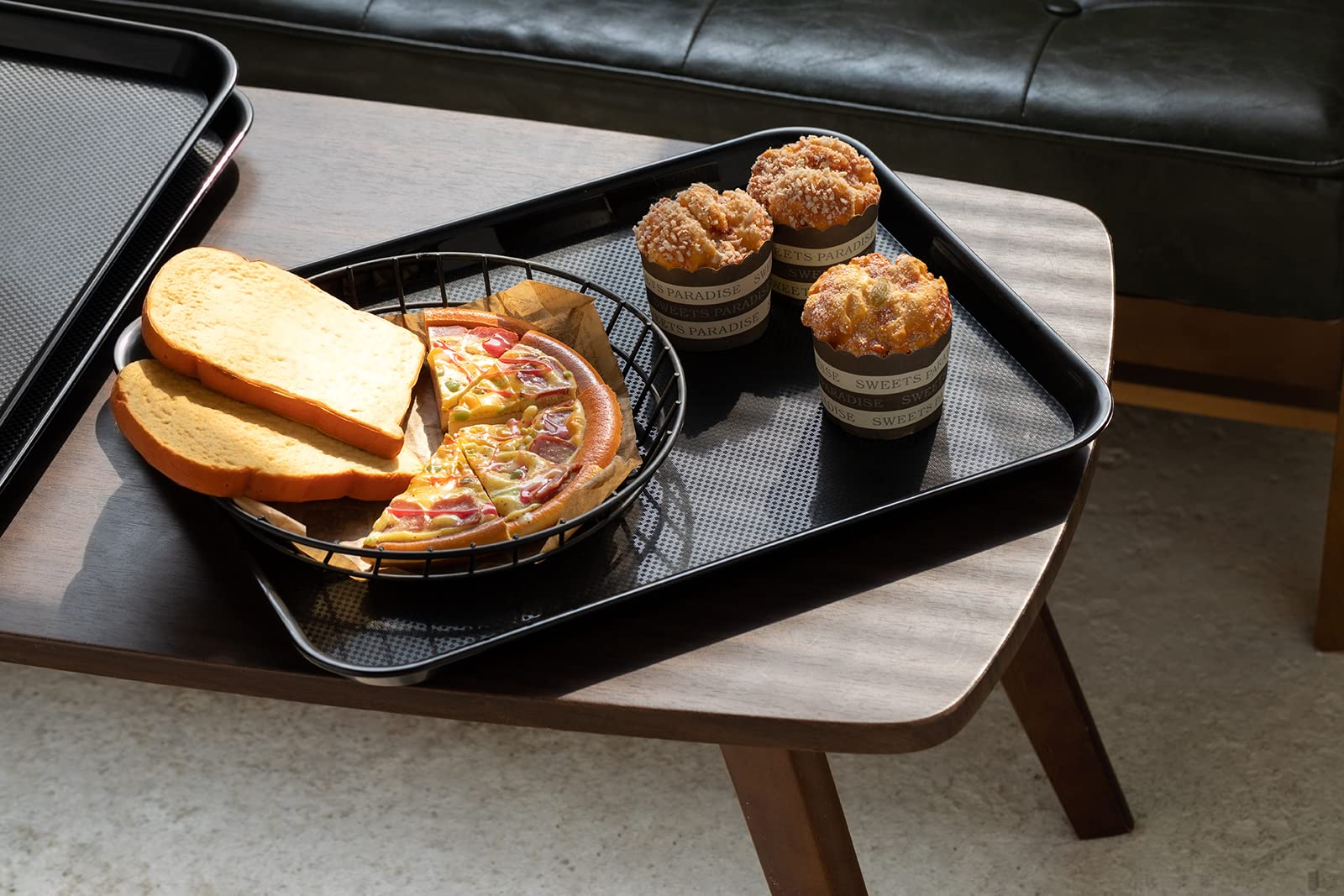 Aebeky Bandejas de plástico para cafetería, bandejas de comida rápida, 13 x 17 pulgadas, juego de 6 (Negro)