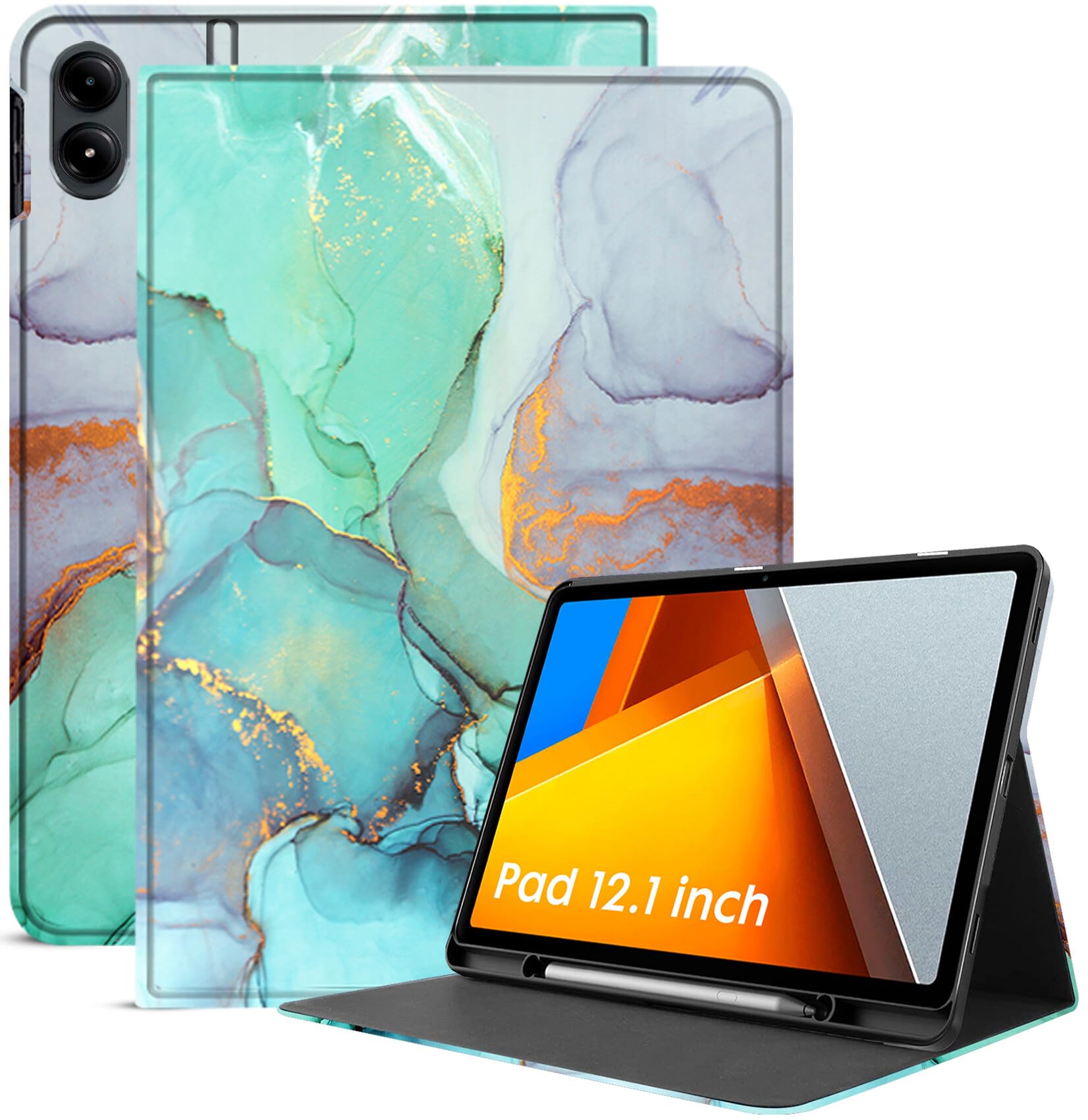 Robustrion Cover for Poco Pad 12.1 Cover Case, Folio Flip Cover with Pencil Holder for Poco Pad 5G Tablet 12.1 inch [ Auto Sleep Wake Support] - Marble Green (B0D9XWGJ87) Amazon Price History, Amazon Price Tracker
