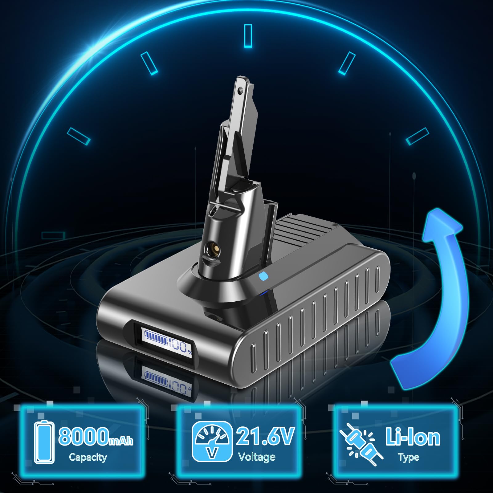 8000mAh V7 Akku Ersatzakku für Dyson V7 SV11 Animal Motorhead Pro Trigger Fluffy Matress Car+Boat Staubsauger mit LCD-Display, inkl. 2 Filter