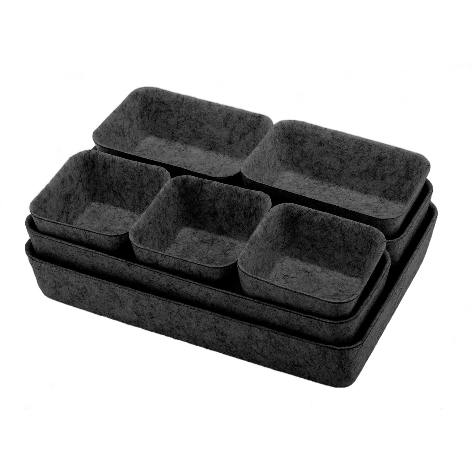lisetar Felt Drawer Organiser Set of 8 Pcs, 4 Sizes Desk Drawer Organiser Trays for Makeup, Stationery & Accessories, Soft Anti-Slip Drawer Organizer for Home Office Bedroom - Dark Grey