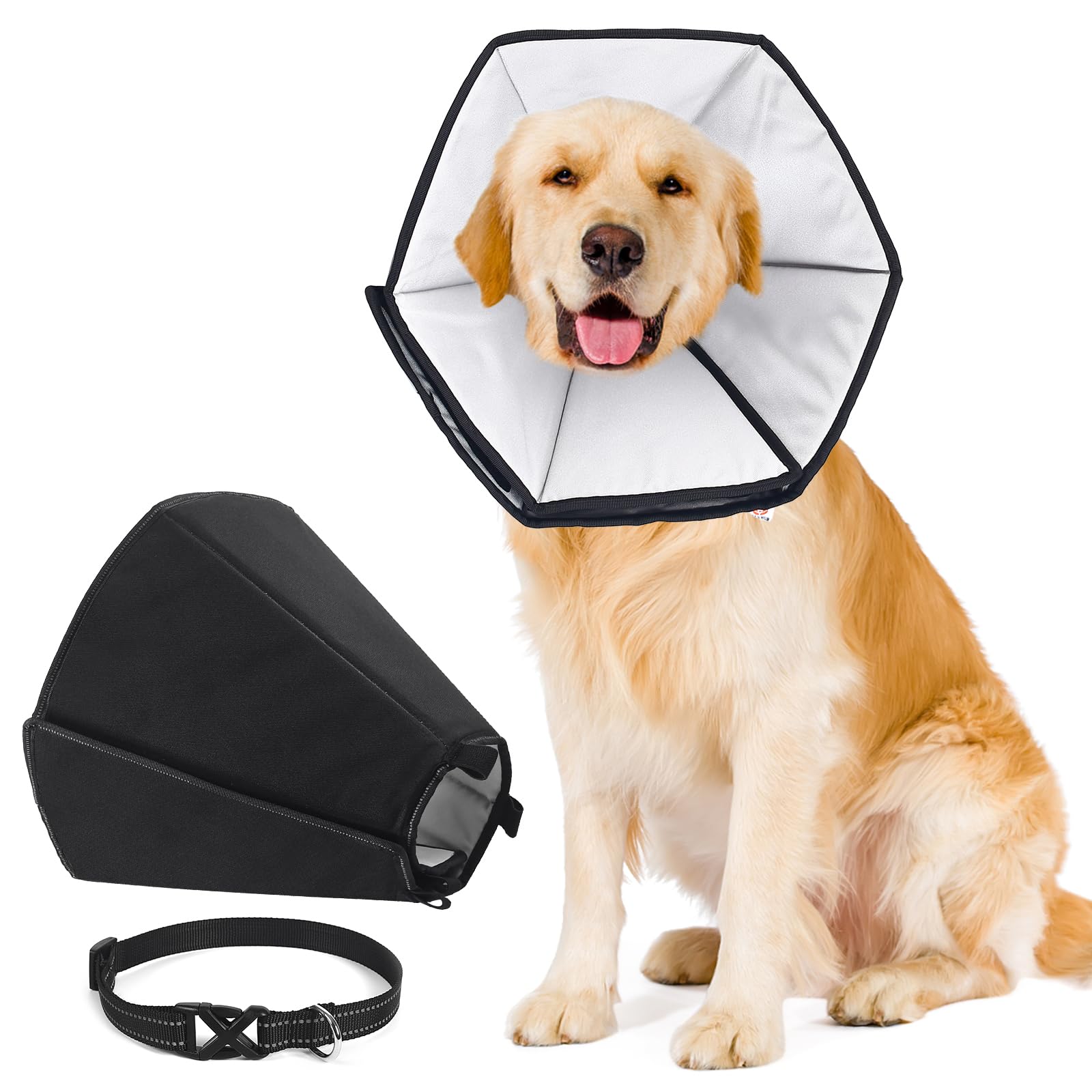 PET'S HUB Comfy Dog Protective Cone for Recovery and Training (Black, X-Large)
