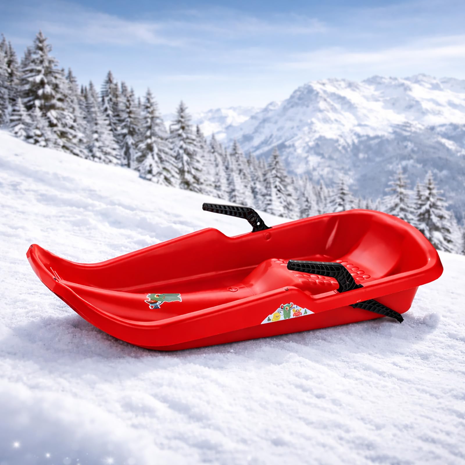 Schlitten Twister mit Bremsen 80 cm Kinderrodel Rot Antirutsch Winterspaß | Handbremsen, Schlittenleine, bis 50 kg belastbar, ab 3 Jahren, robuster Kunststoff, leicht lenkbar, Winterspaß, langlebig