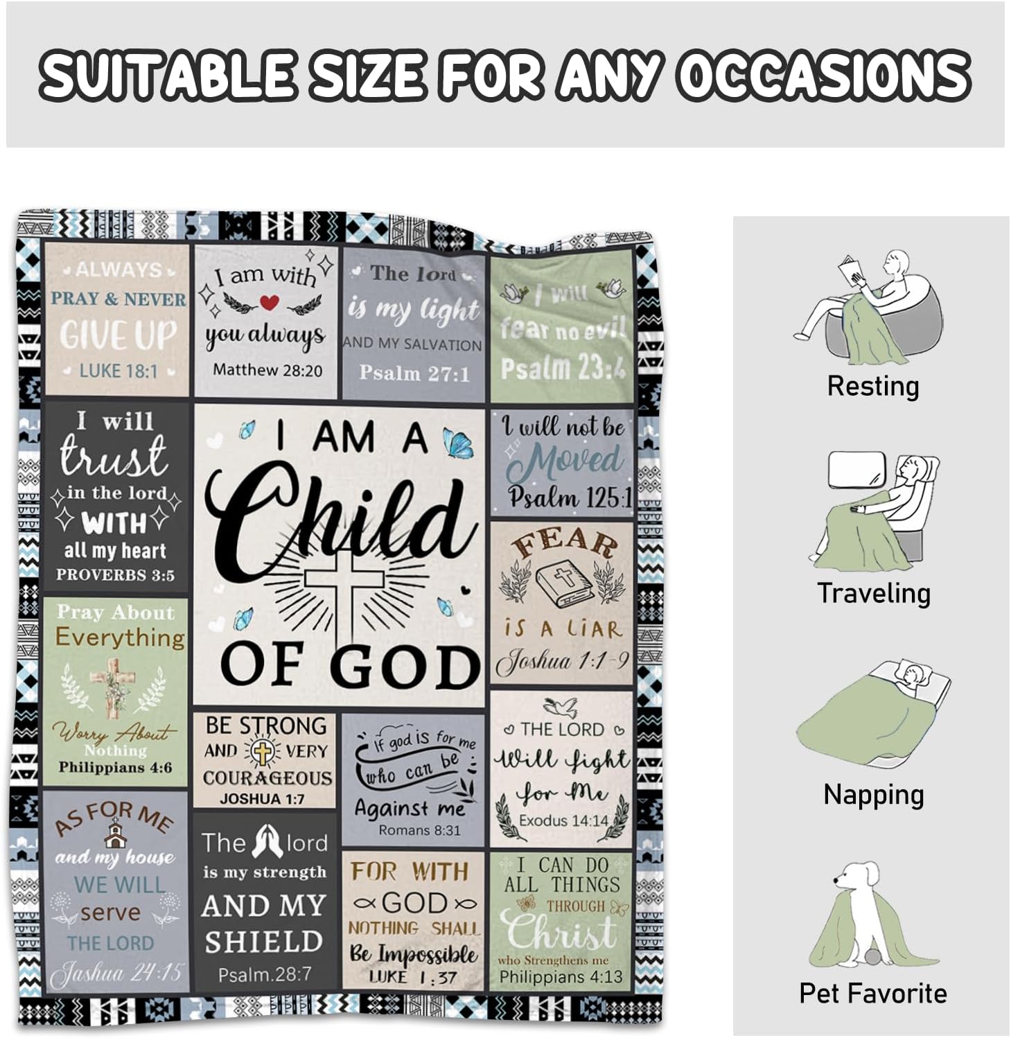 CIUGOIG Christian Gifts for Women & Men - 50"X60" I Am a Child of God Blankets - Inspirational Religious Birthday Catholic Spiritual Gifts Faith Based Gift - Christian Throws - Image 8