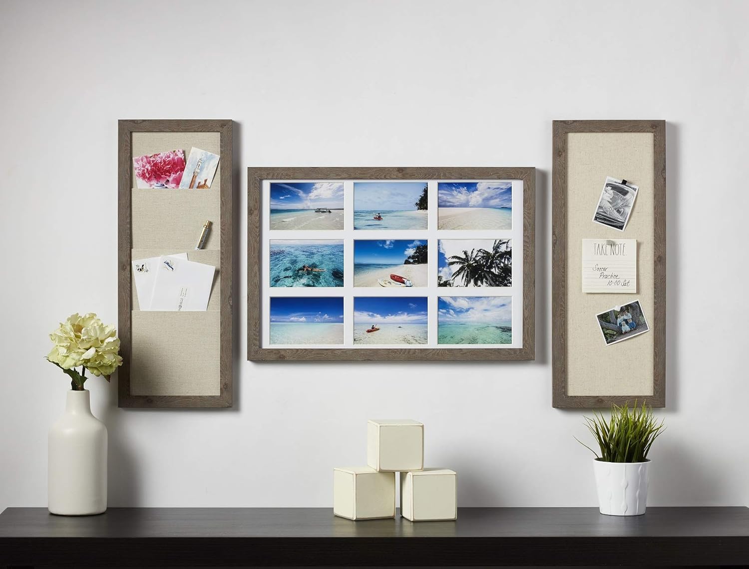 Old Town Modern Farmhouse Felt and Pocket Board, 3-Piece Set | 4x6 Picture Frames (3 Pc Collage Board)