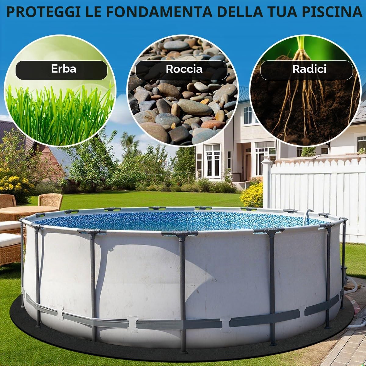 Tappeto Sotto Piscina, 370cm Tappeto Idromassaggio per Piscina, Nero Antiscivolo Impermeabile Pieghevole Tappetino per Piscina Rotondo,Tappeto Sotto Piscina Fuori Terra per Rivestimento Piscine