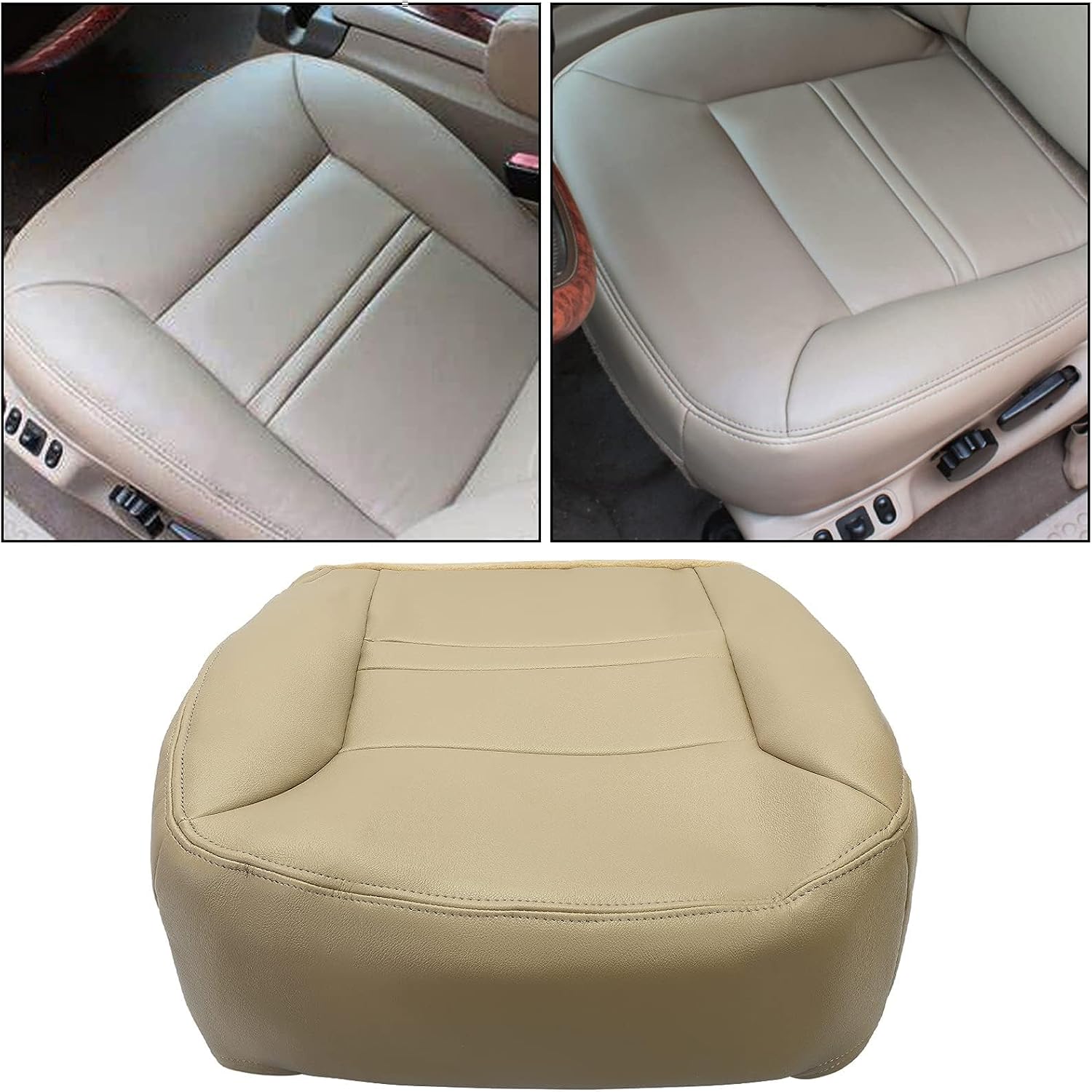 KUAFU Seat Covers (Bottom & Top Lean) Compatible with 2000 2001 Ford Excursion Limited XLT Seat Cushion Protectors Artificial Leather Driver & Passenger, No Pre-Cut Armrest Openings (4 Packages)