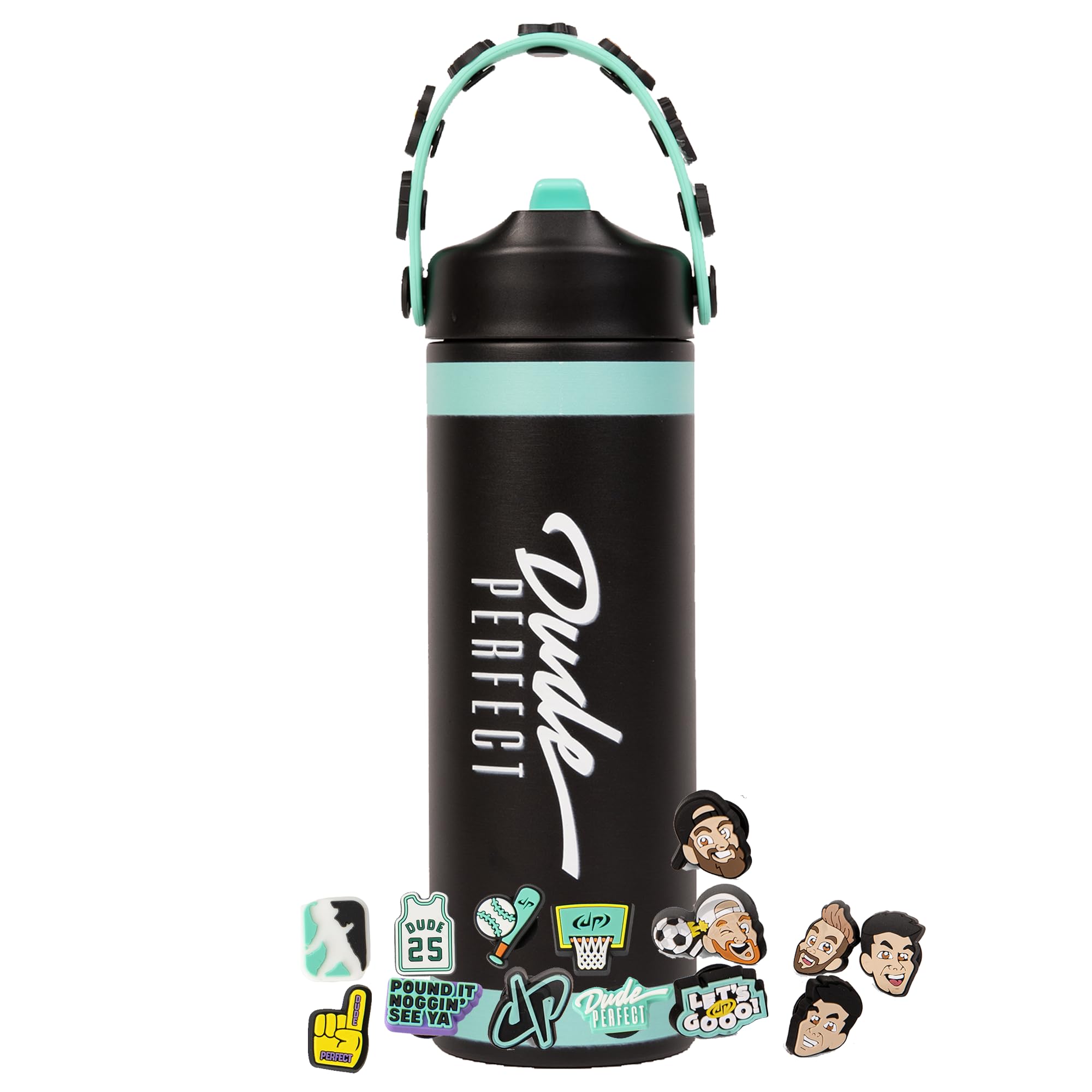 Dude Perfect Water Bottle with Rare Charms Stainless Steel Double Wall Vacuum Insulation Leak Proof Flex Straw Lid