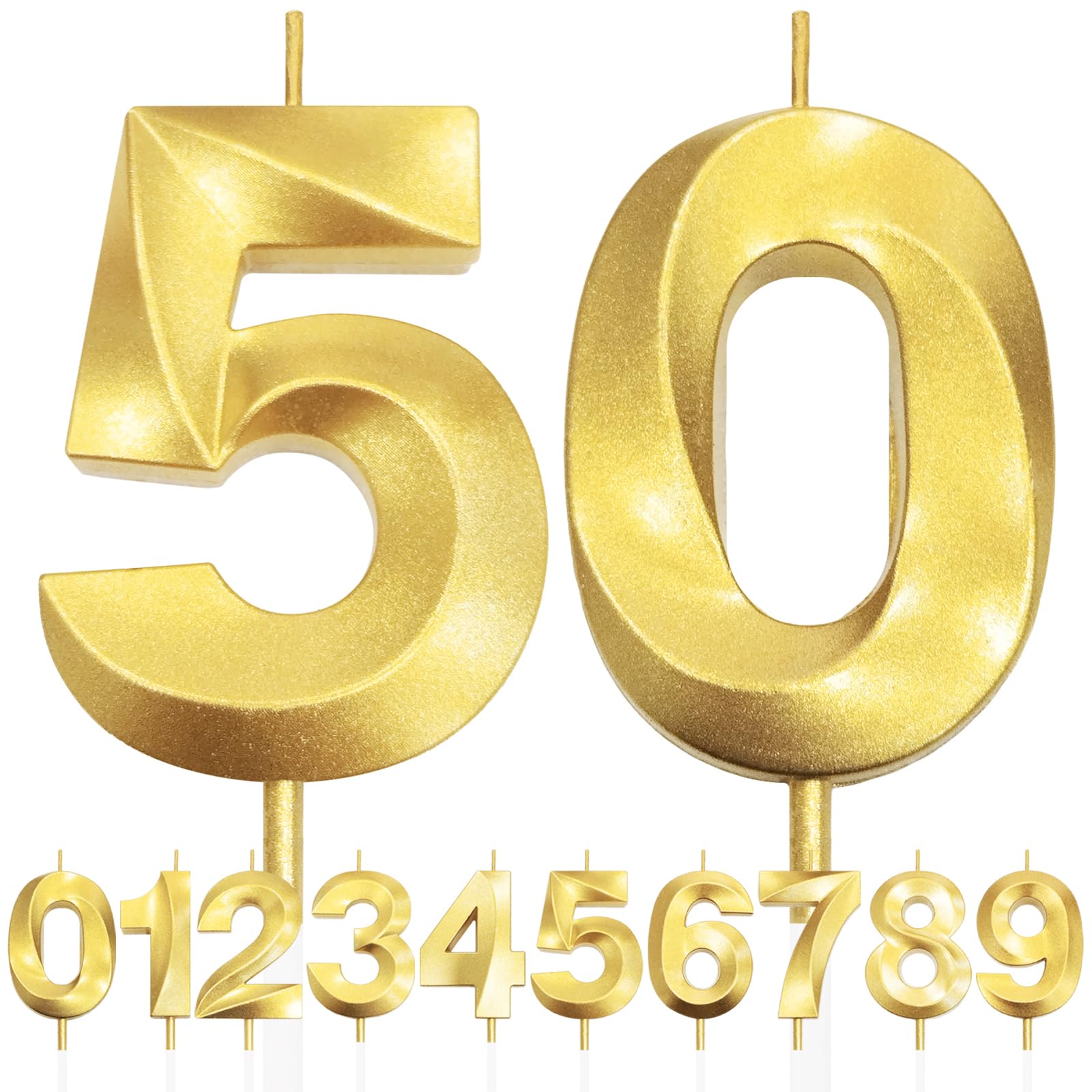 Makoto Nobu Gold 50Th Birthday Candle, 3D Design Glitter Number Candles, Cake Topper Decorations, Cake Candle For Birthday Party, Wedding Anniversary, Baby Shower, Party Decoration